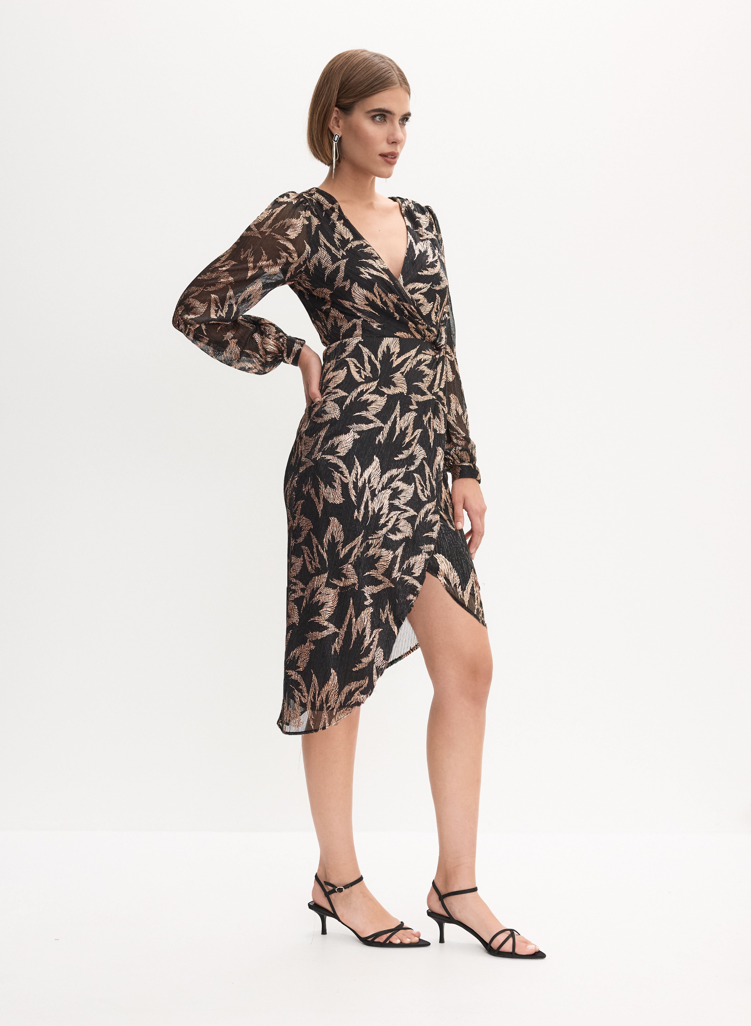 Adrianna Papell Women's Draped Floral Faux Wrap Dress Black Size 14W