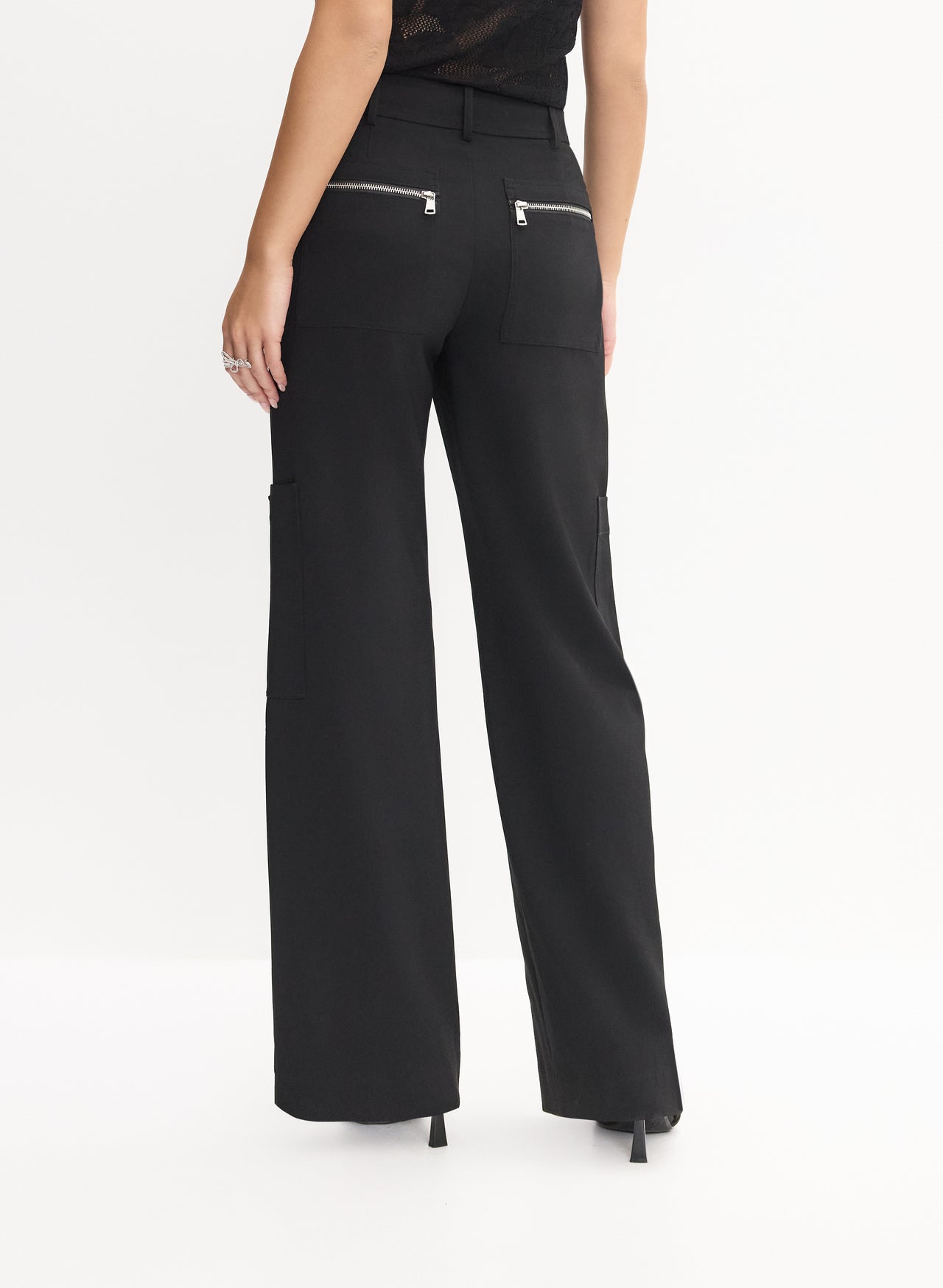 Wide Leg Drawstring Black Cargo Pants