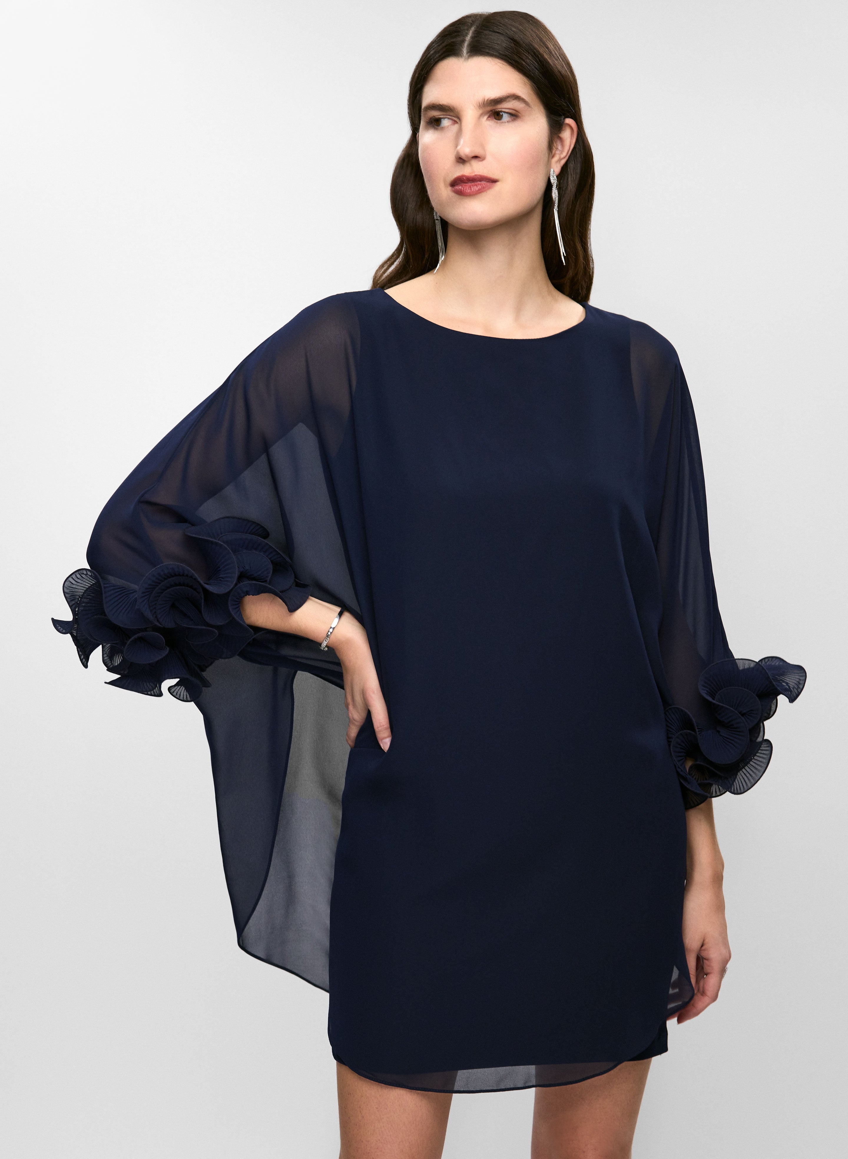 BA NITES Women s Polyester Chiffon Sleeve Cocktail Dress in Navy Blue Size 8