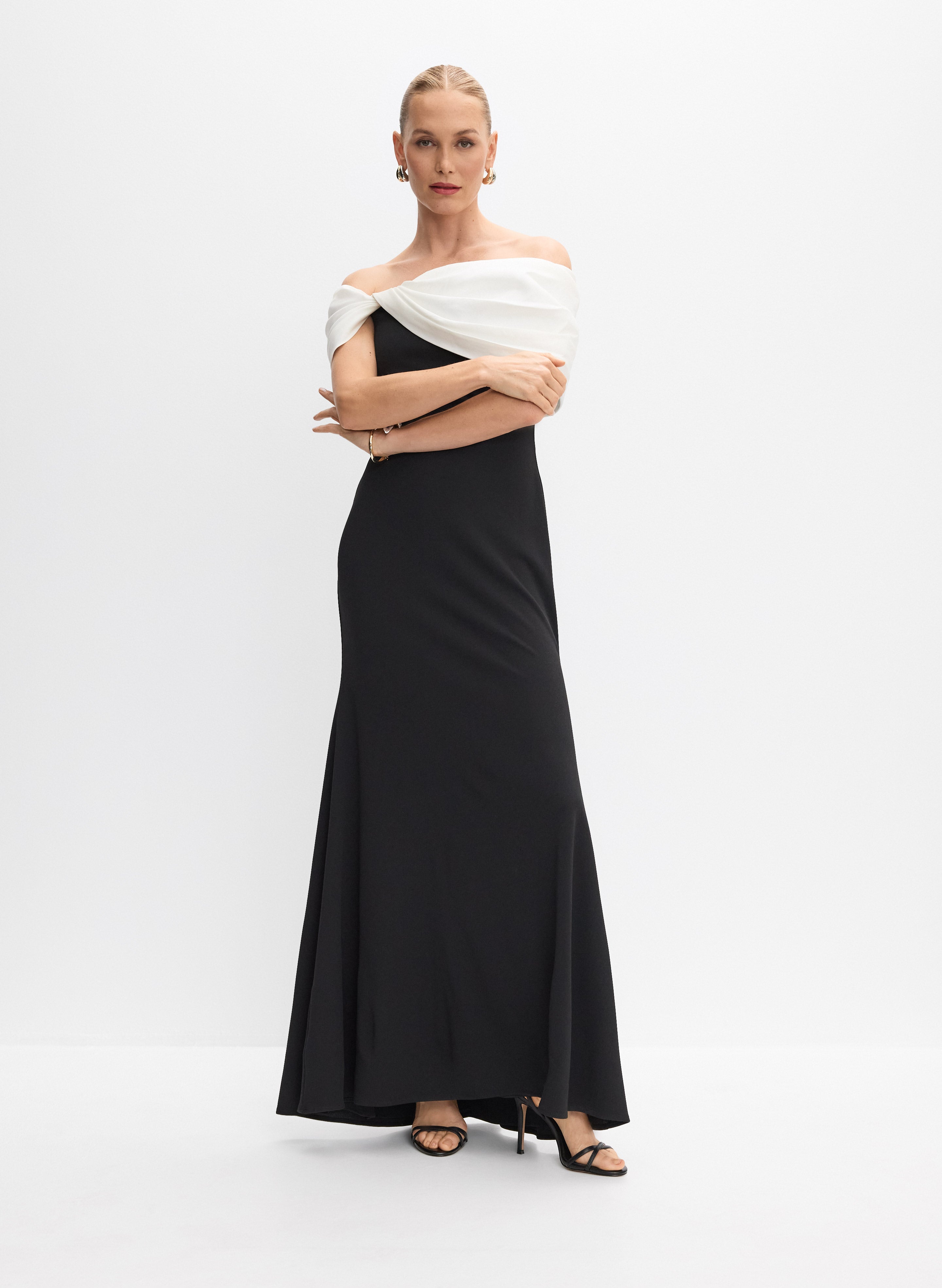 Contrast Off-The-Shoulder Dress Contrast Off-The-Shoulder Dress