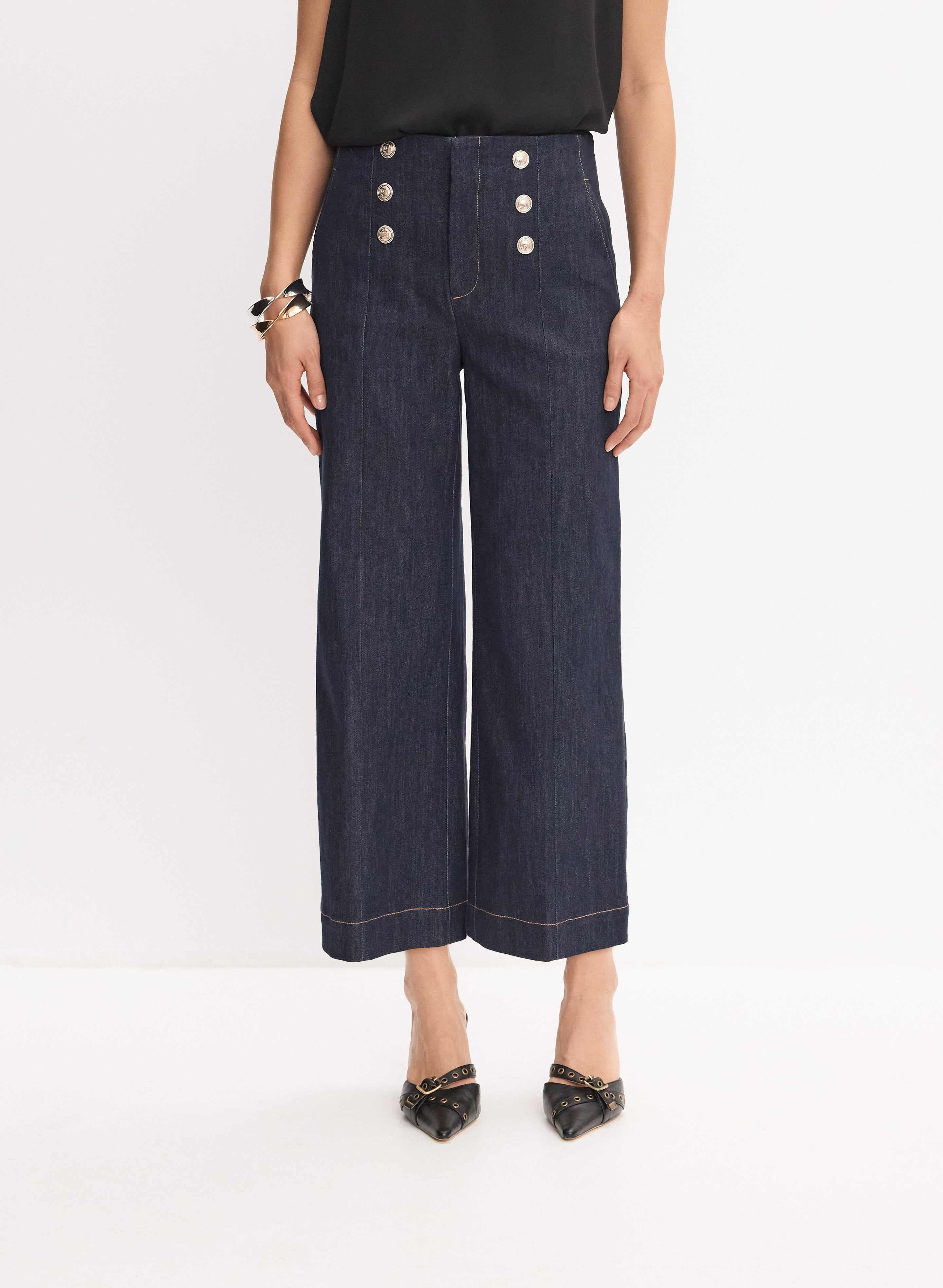 Button Detail Denim Culottes