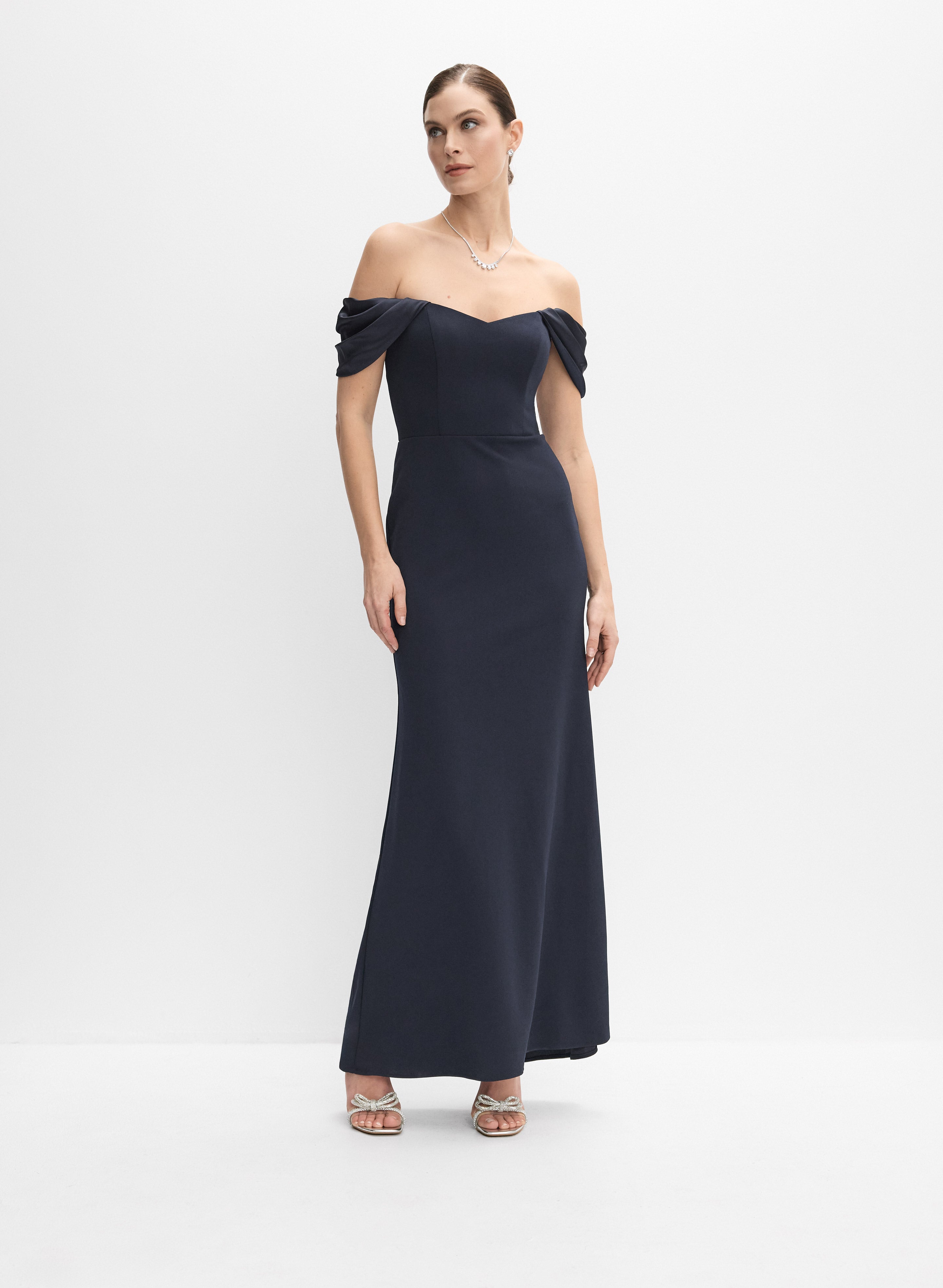 blue sequin one shoulder dress Navy Velvet Off Shoulders Midi Dress – Désir Couture main image 0
