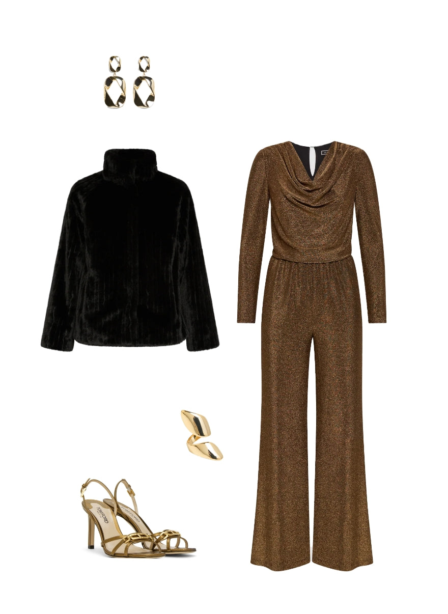 Glitter Knit Cowl Neck Jumpsuit