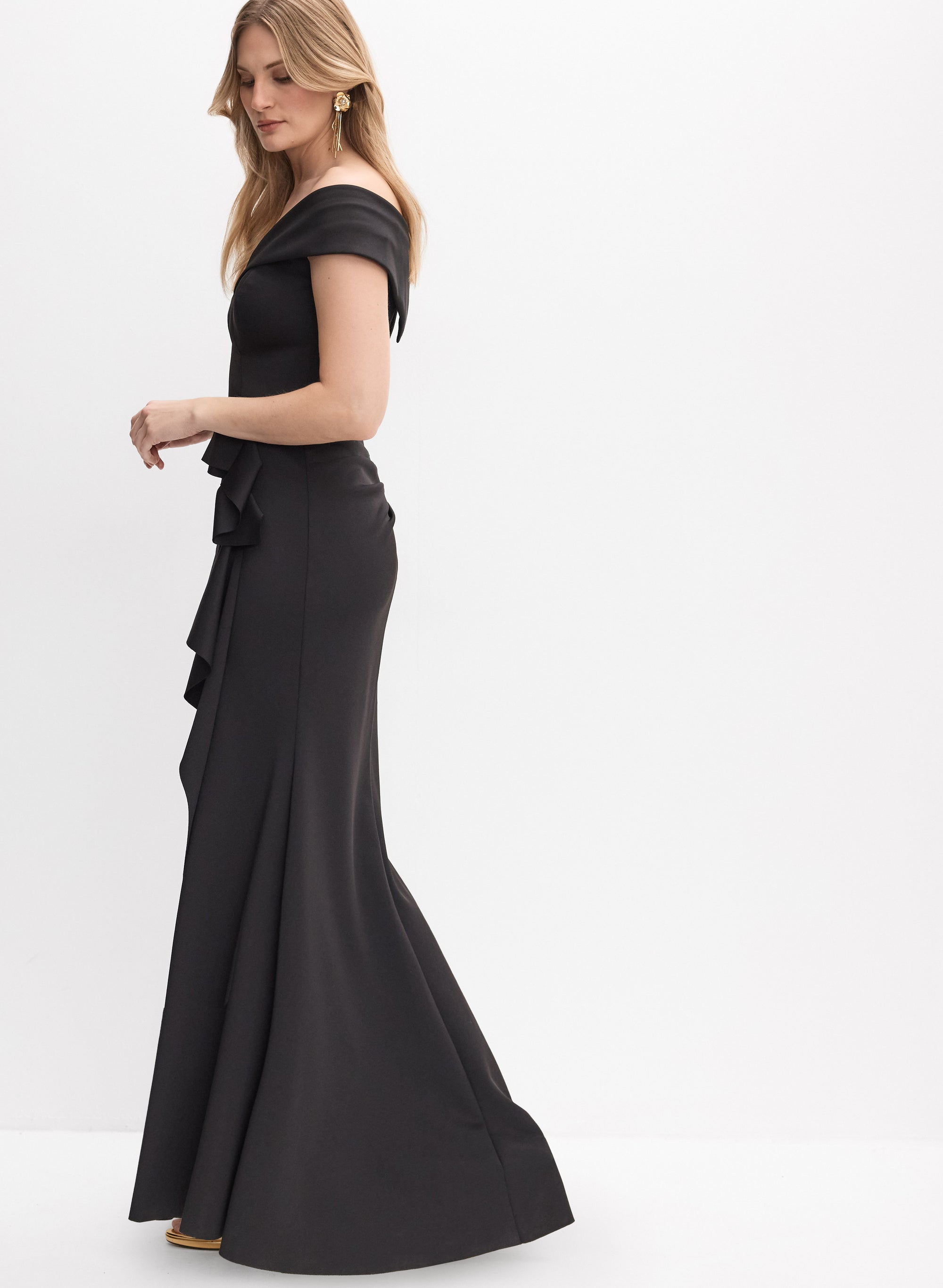 ba nites off the shoulder dress Women's BA Nites Velvet Off-The-Shoulder Sequin Dress
