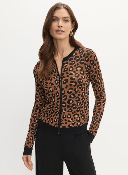 新品　Cardigan Jacket Animal Print Zip Front Leopard Print Cardigan