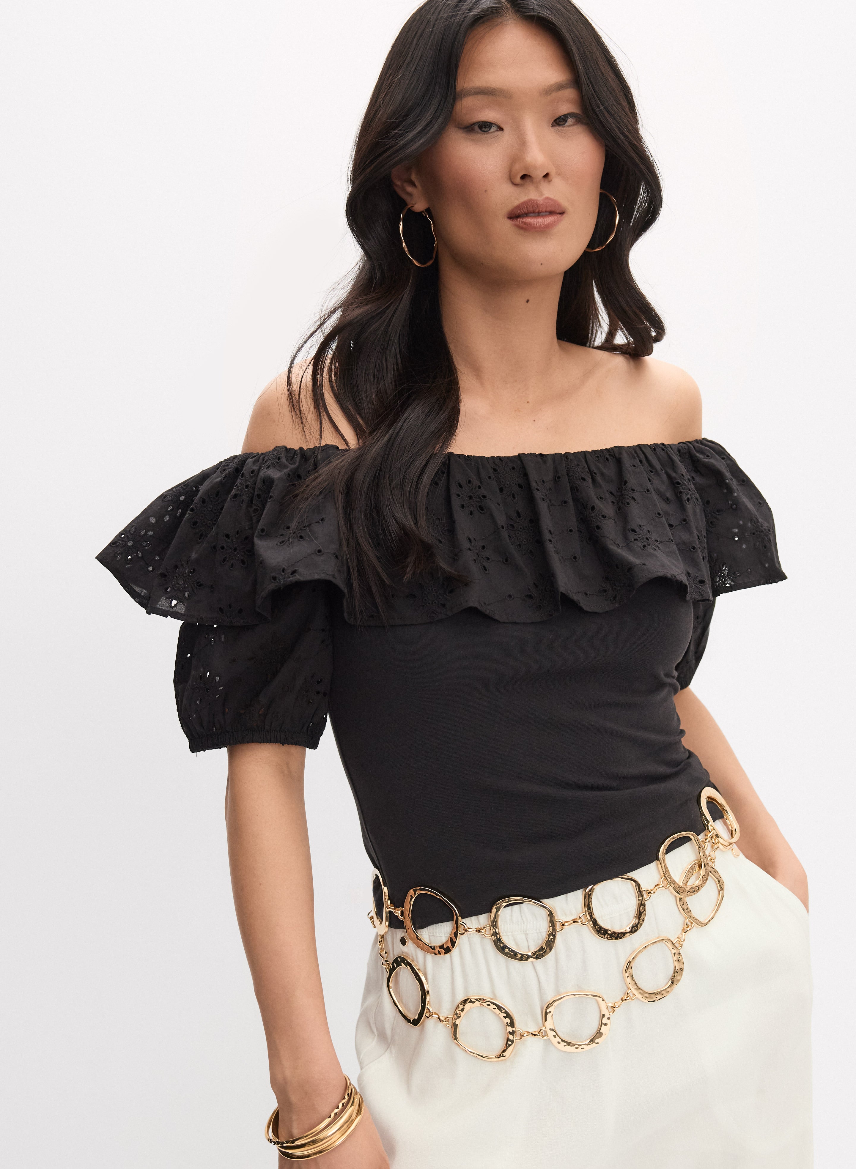 Off-Shoulder Eyelet Top