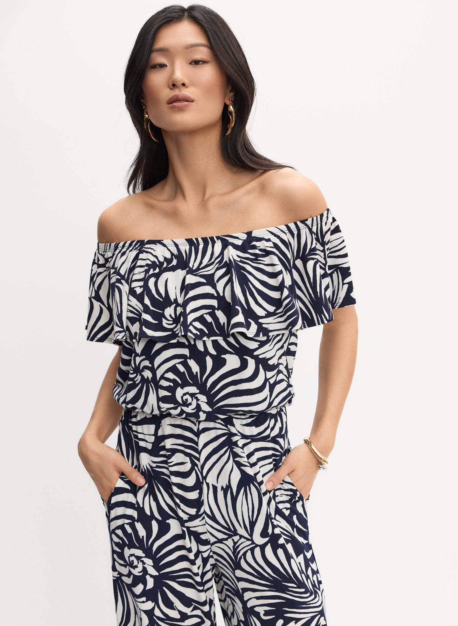 Black w/Blue Palm Print Jumpsuit