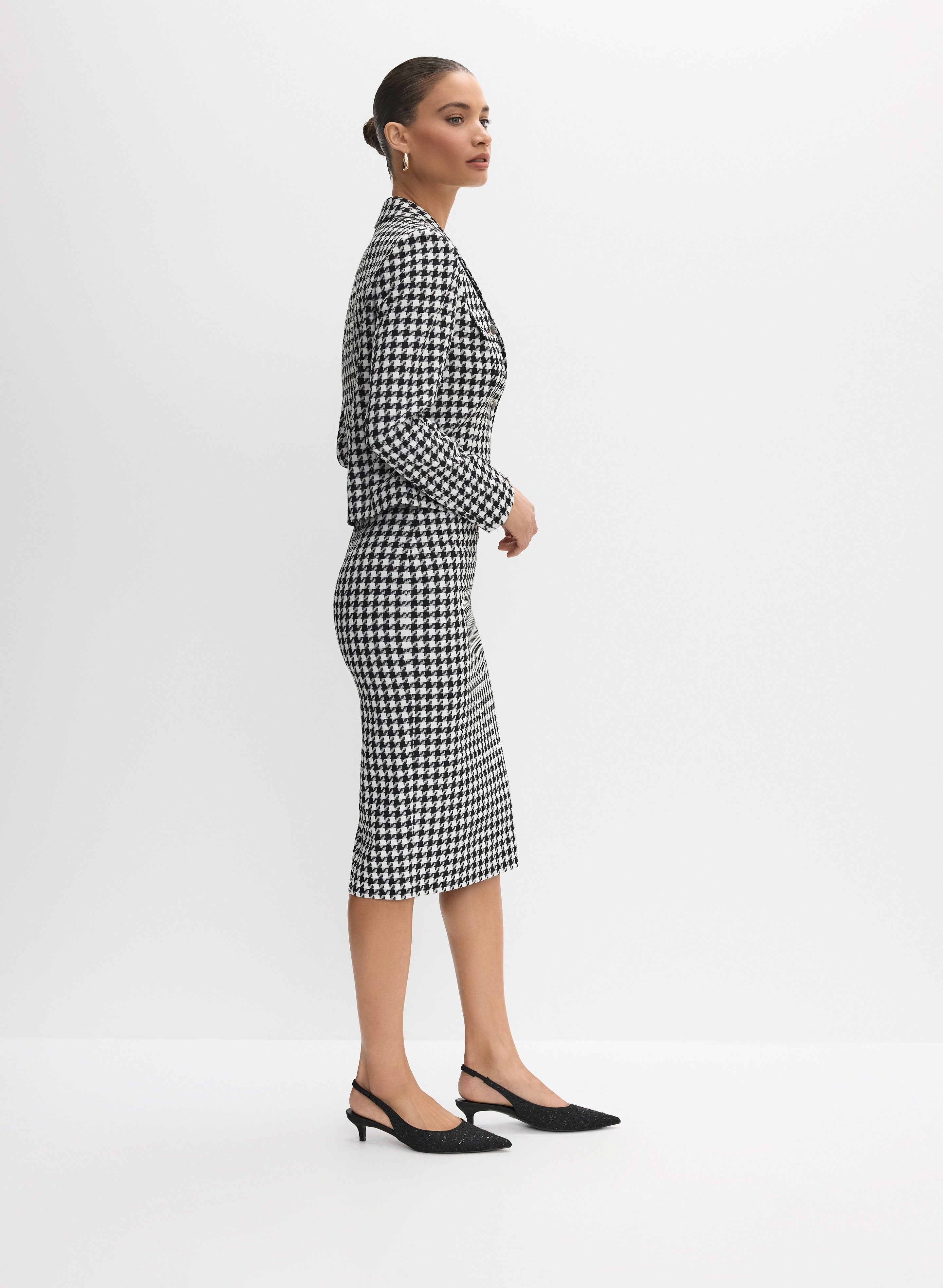 Houndstooth midi pencil skirt best sale