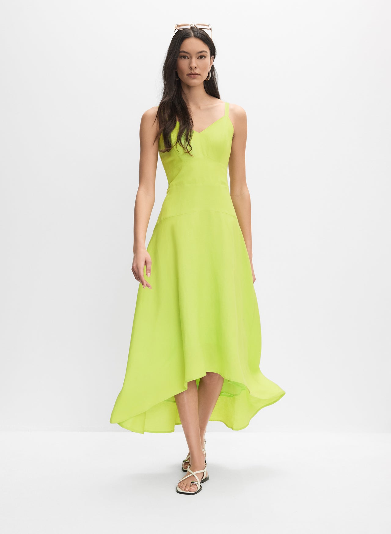 Stone Linen Blend Ruched Midi Dress