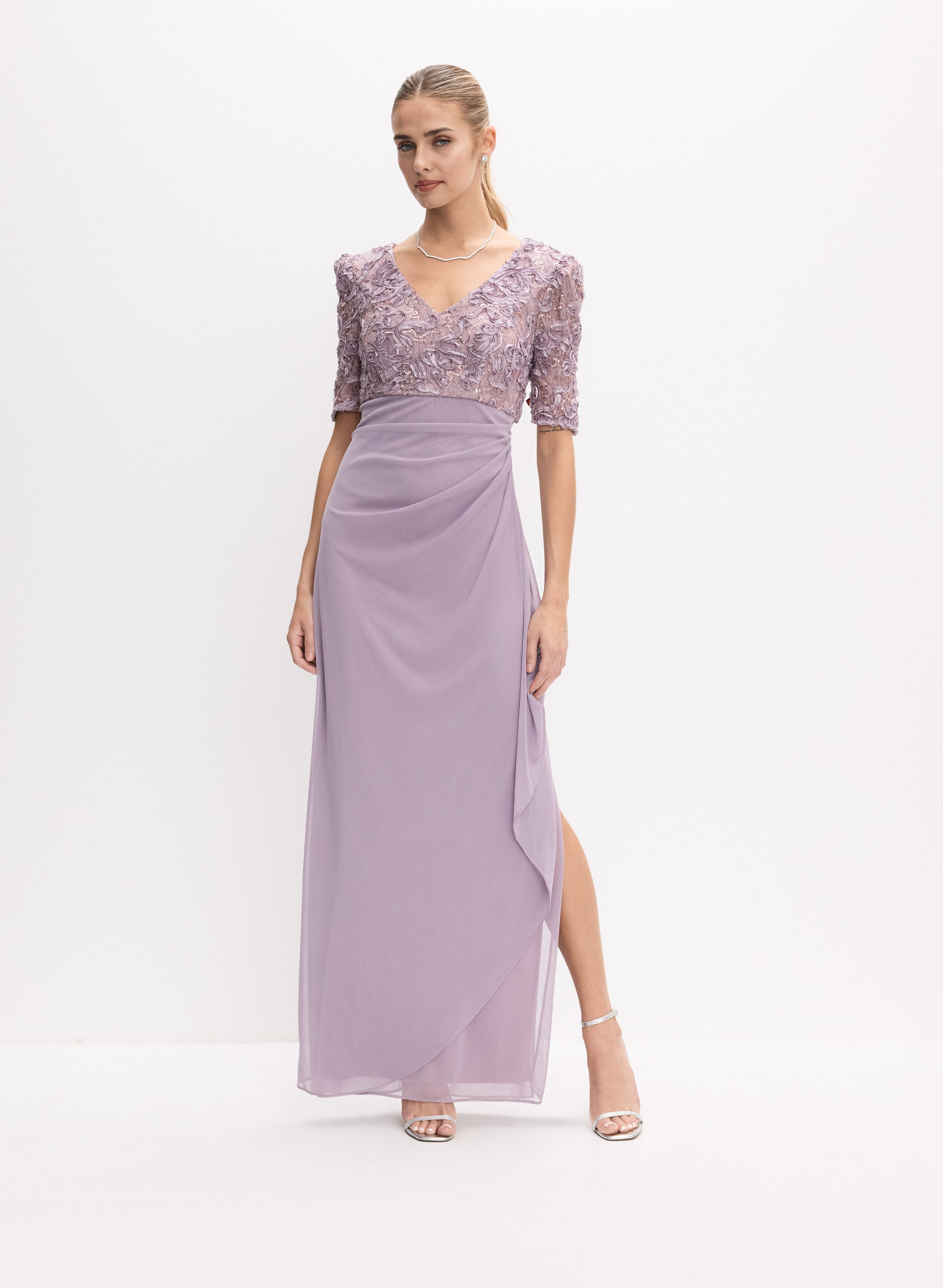 alex evenings purple dress Alex Evenings Portrait Collar Mesh Gown Navy / 10