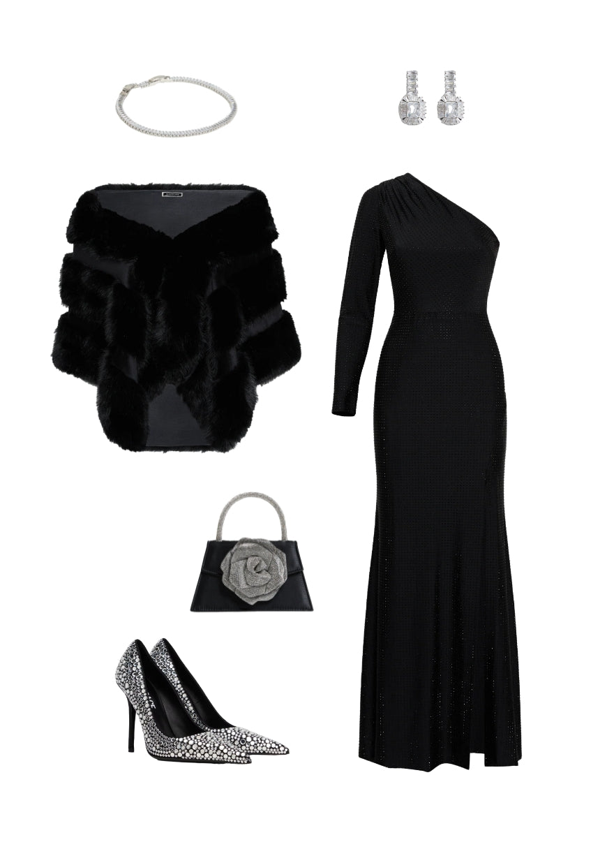 Studded One-Shoulder Dress