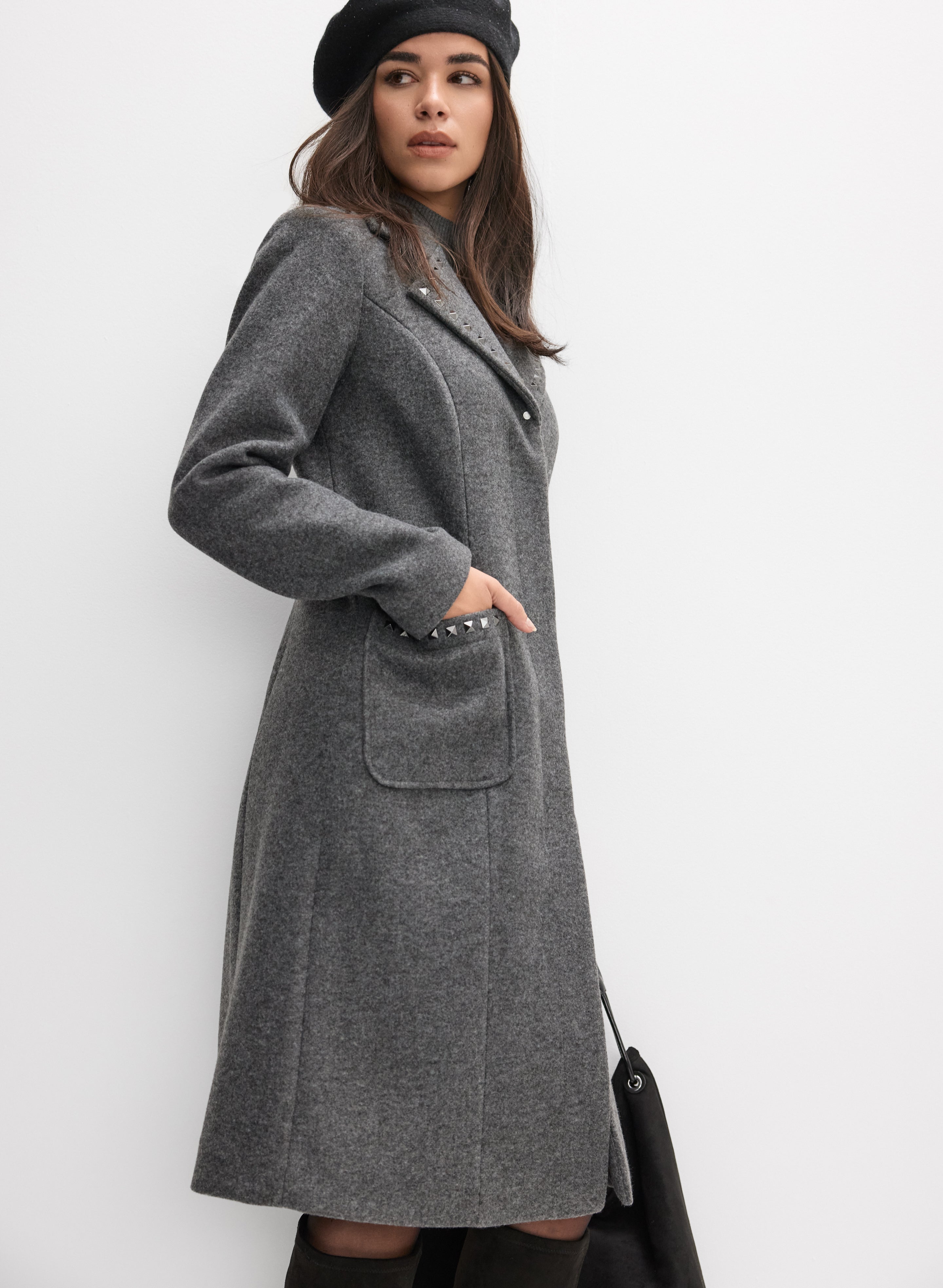 Studded Stretch Wool-Blend Coat