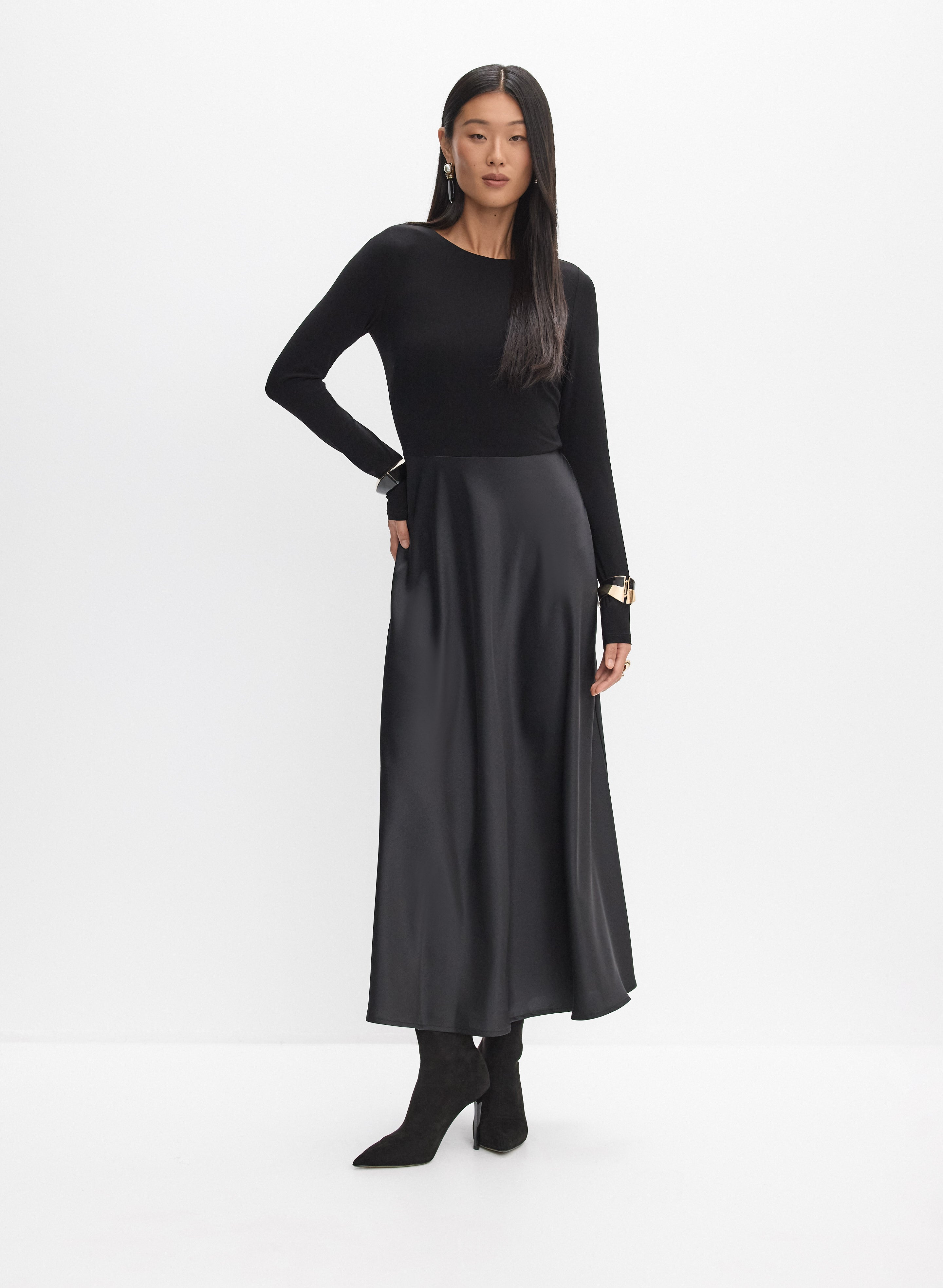 Satin-Knit Combination Dress