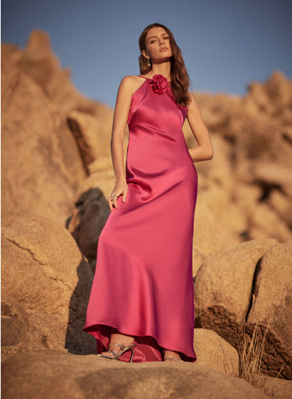 WMNS Beach Dress - Shimmering Sheer / Halter Top / Open Back / Pink