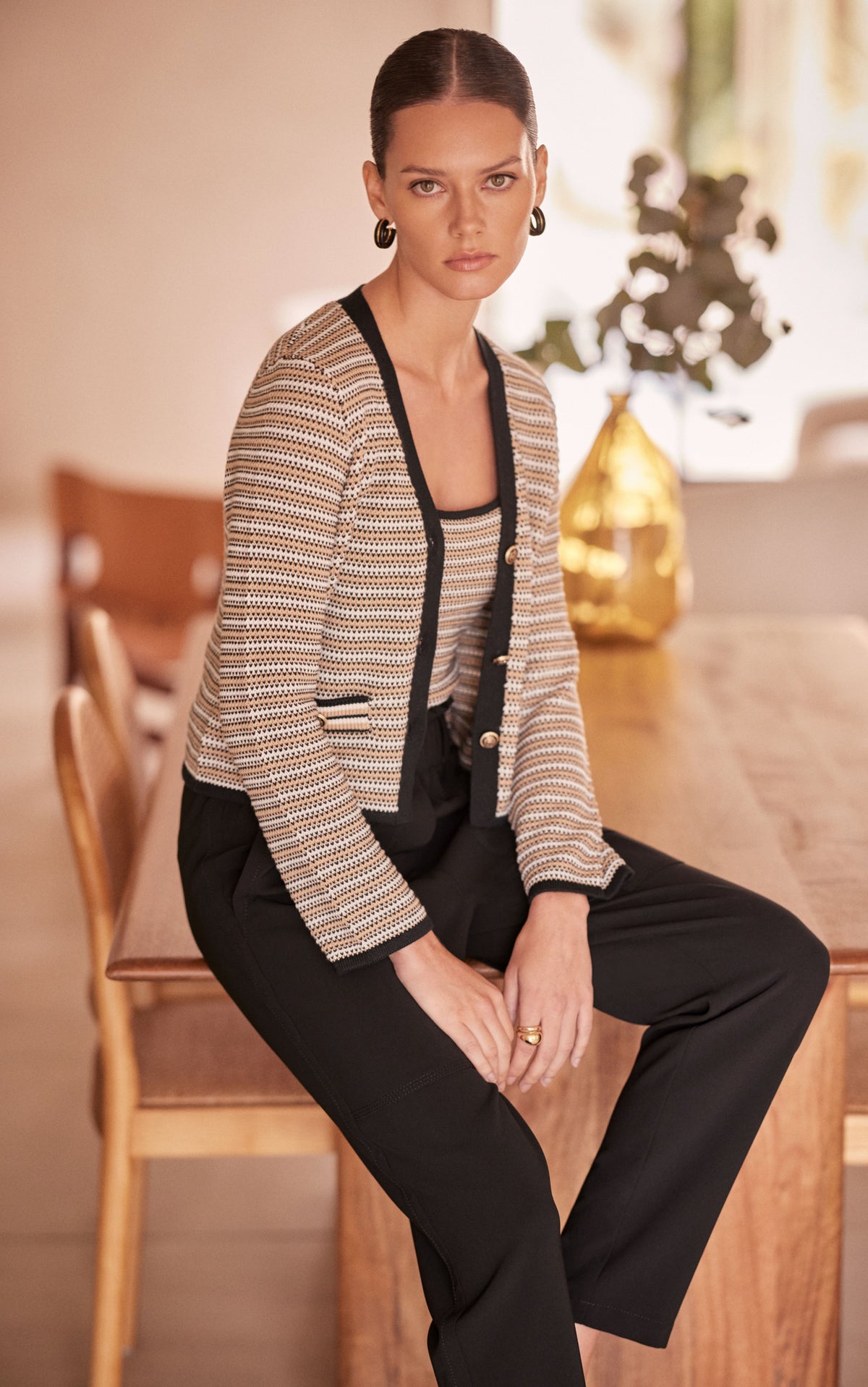 New Cardigan for Women 2023 Fashion Winter Stripes Lantern Sleeve Long  Sleeve Cardigan Sweater Coat Tops 