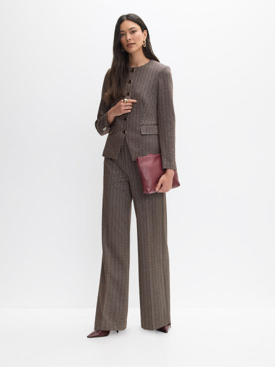 Fringe-Trimmed Striped Knit Cardigan & Wide Leg Pants