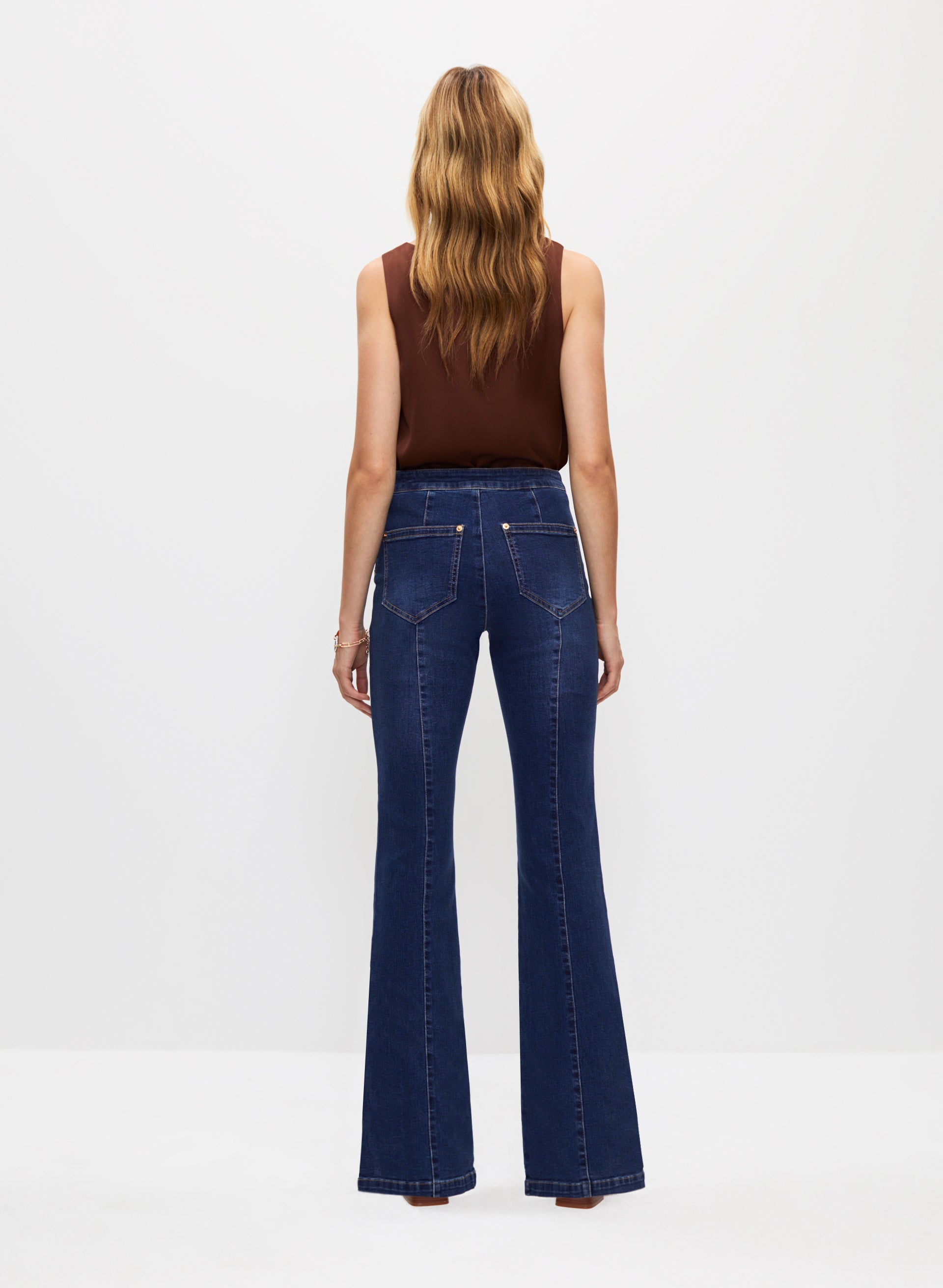 Gold Button Flare Leg Jeans