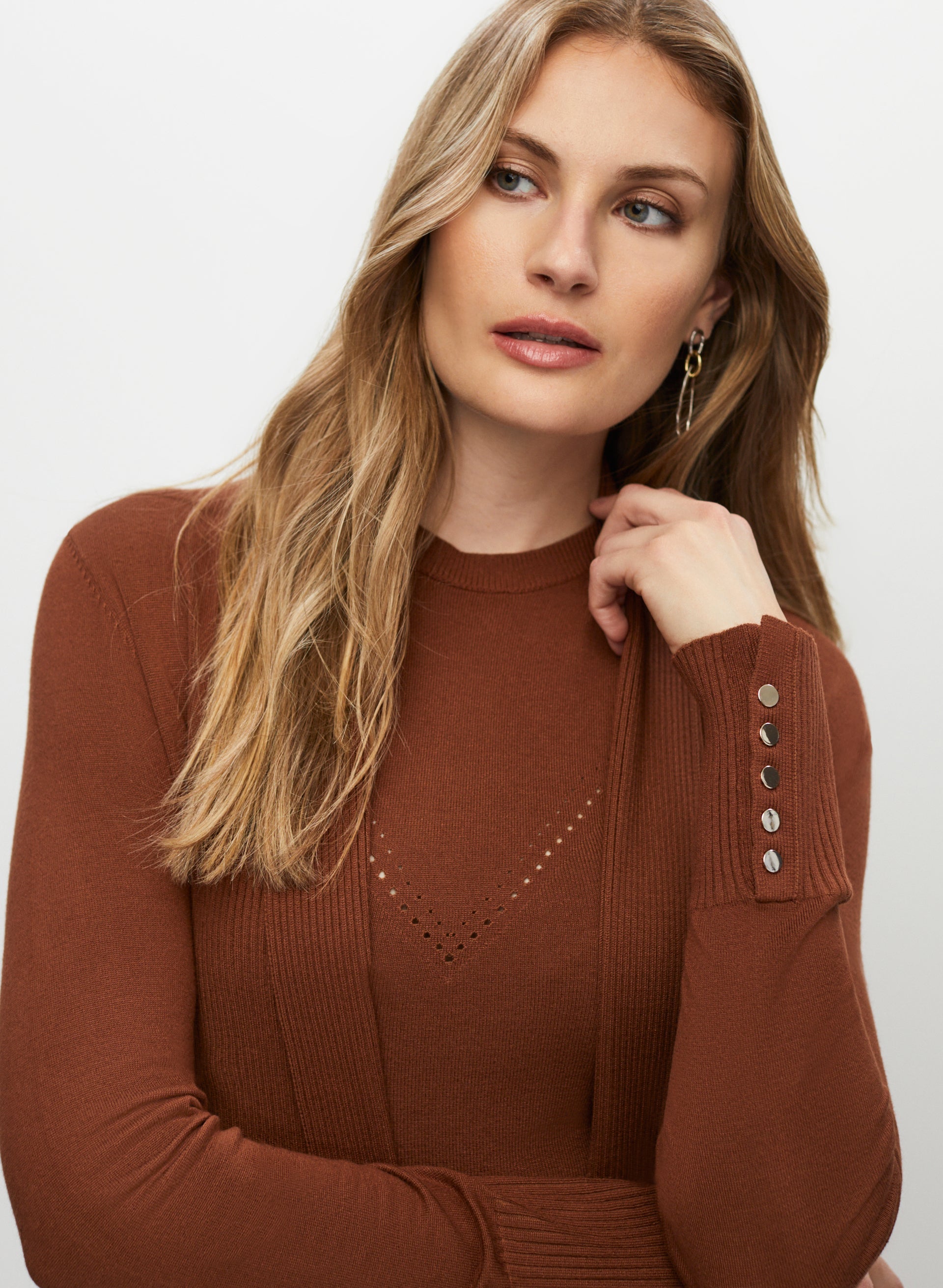 Melanie Lyne Women s Viscose Nylon Open Front Knit Cardigan in Vicuna Brown Size XS