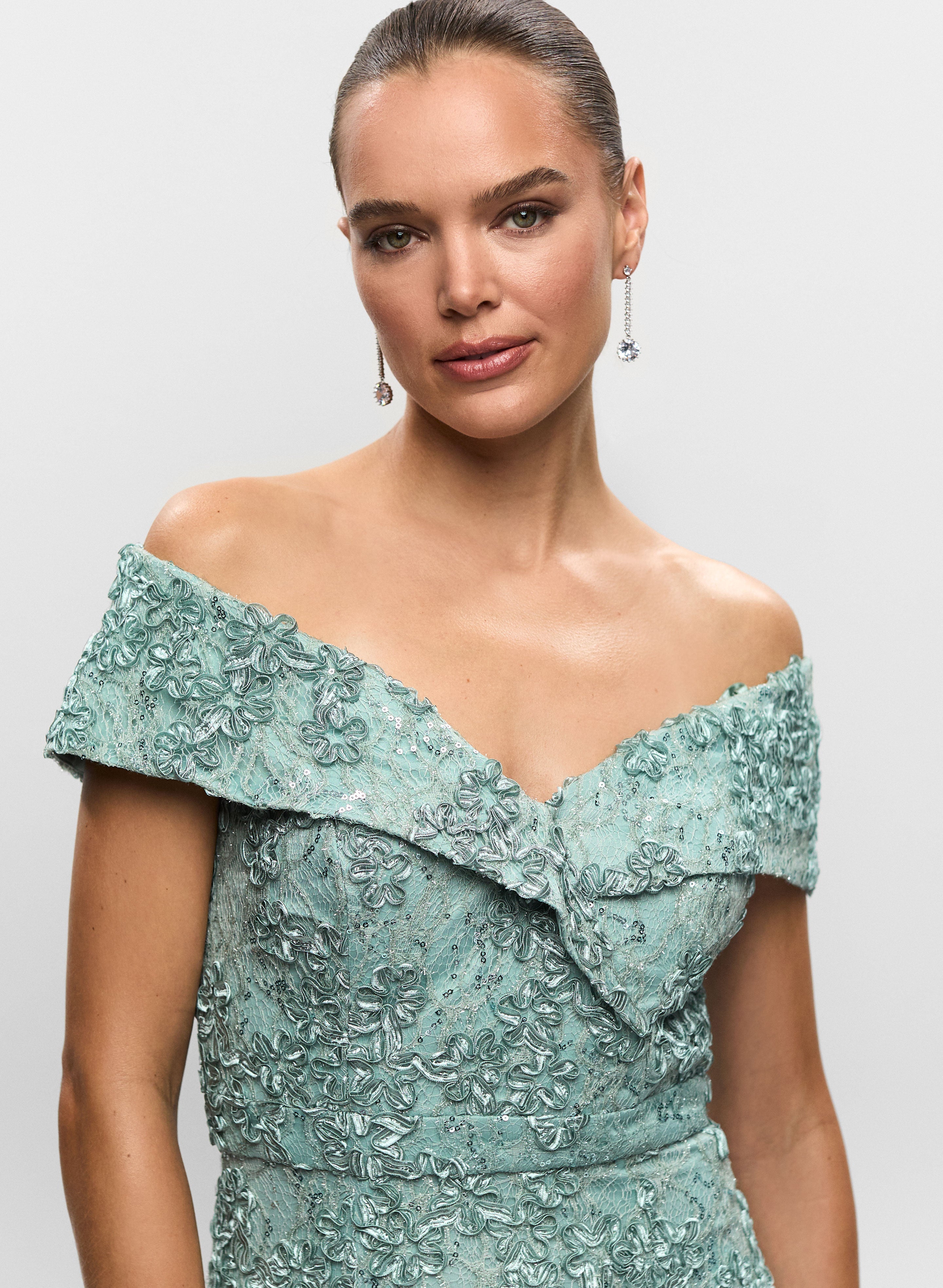 Off-the-Shoulder Floral Detail Gown