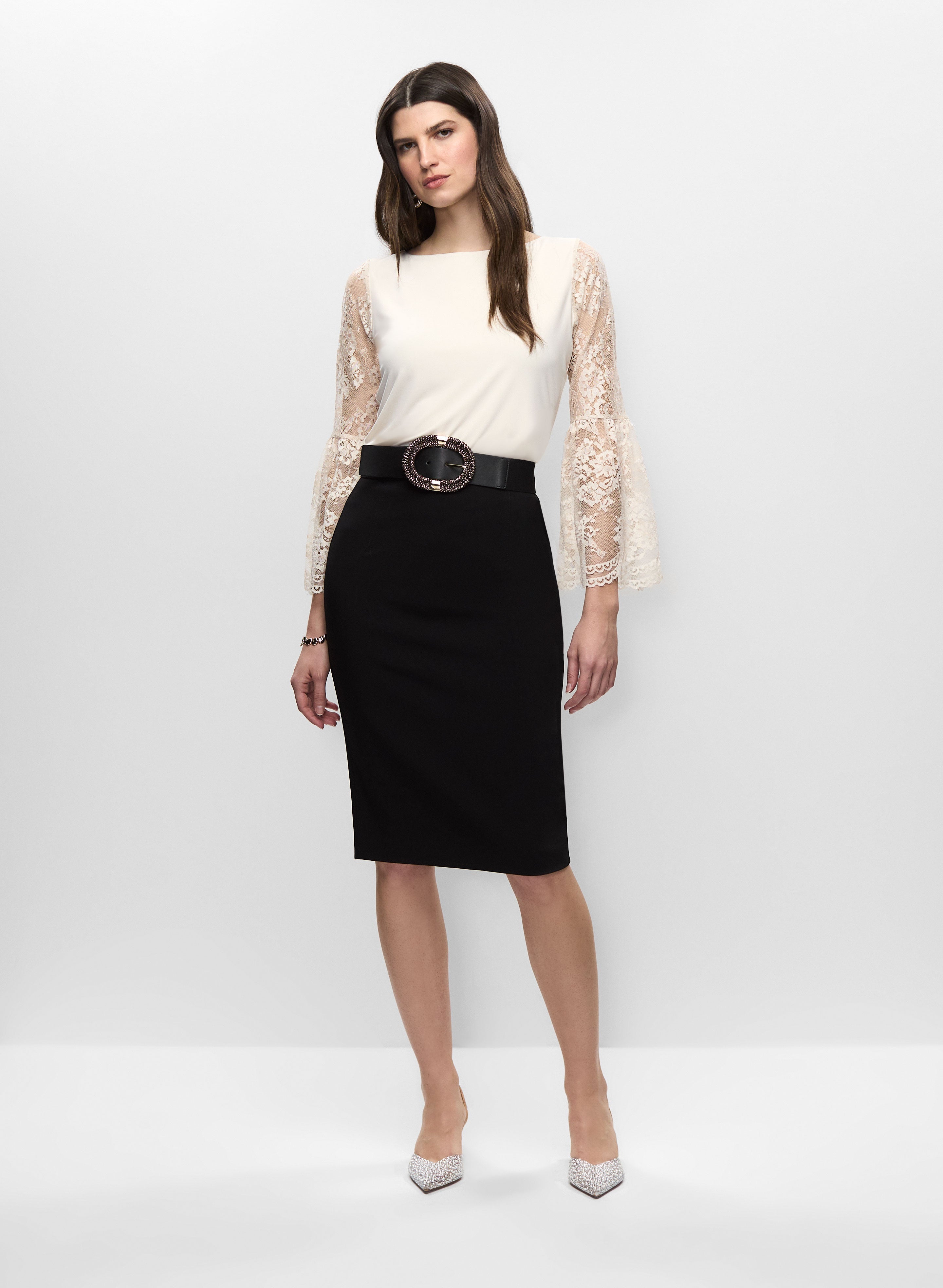 Lace Sleeve Top & Pencil Skirt