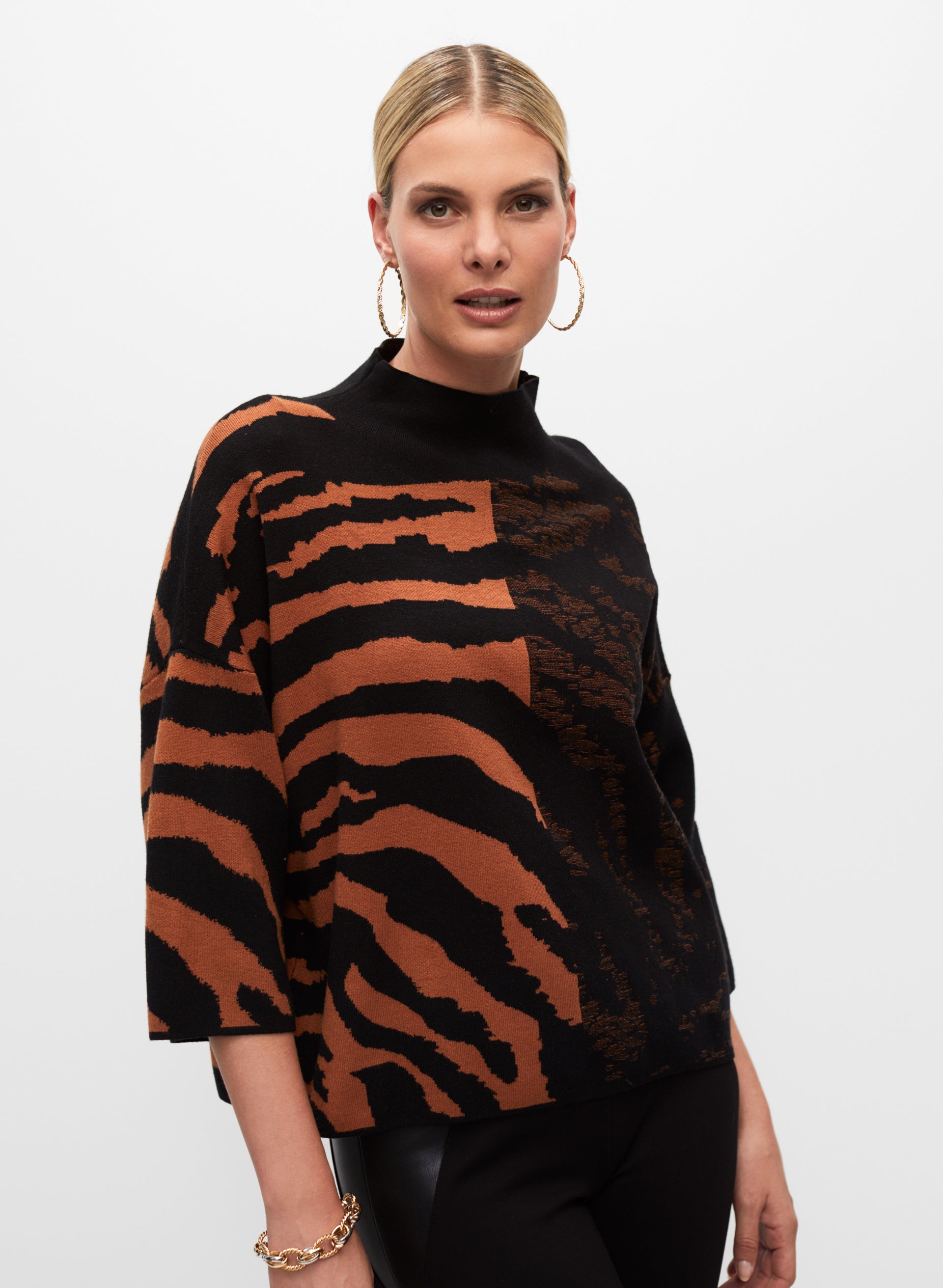 Tonal Zebra Motif Jacquard Sweater