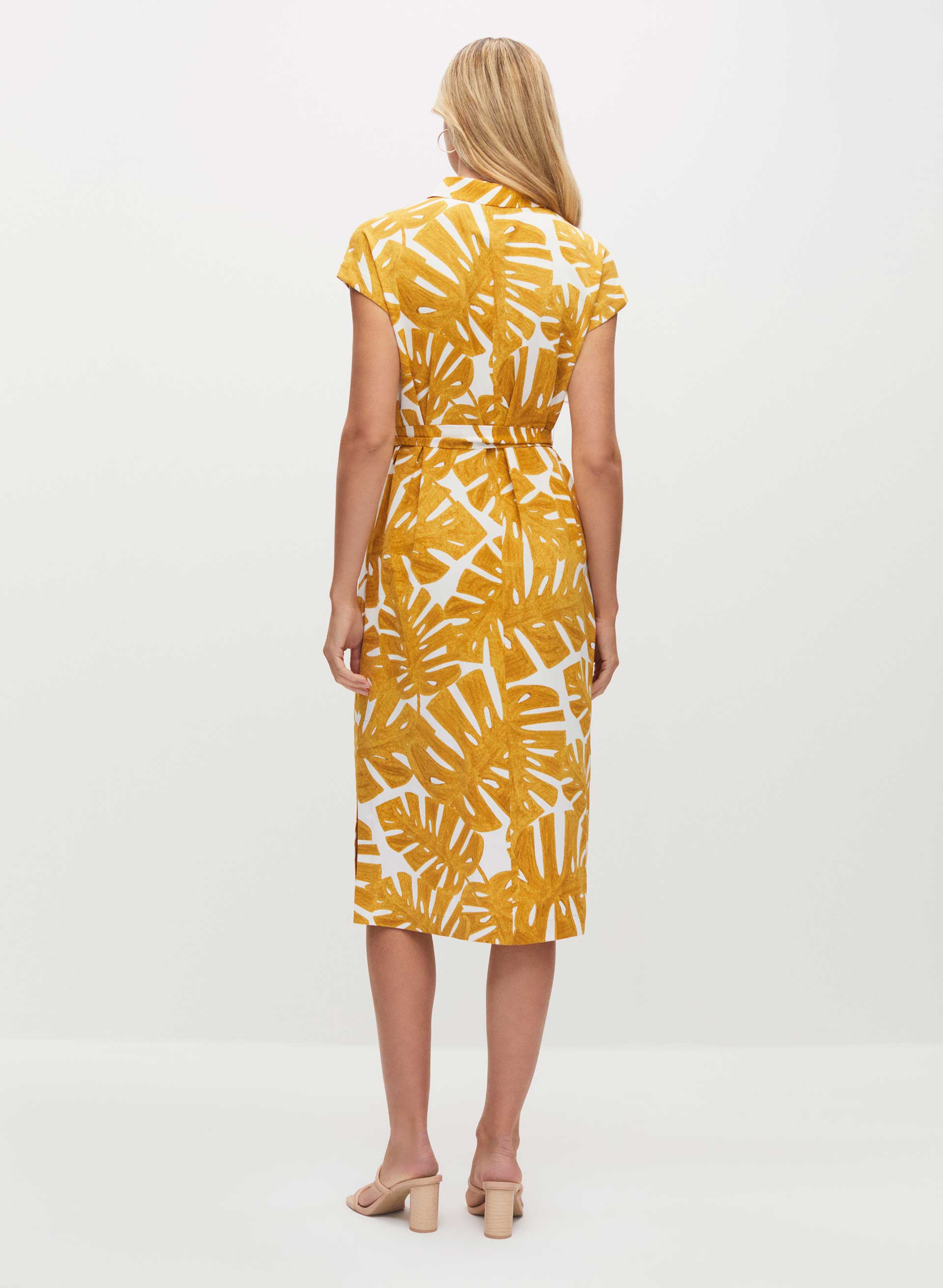 Palm Leaf Print Shirt Dress