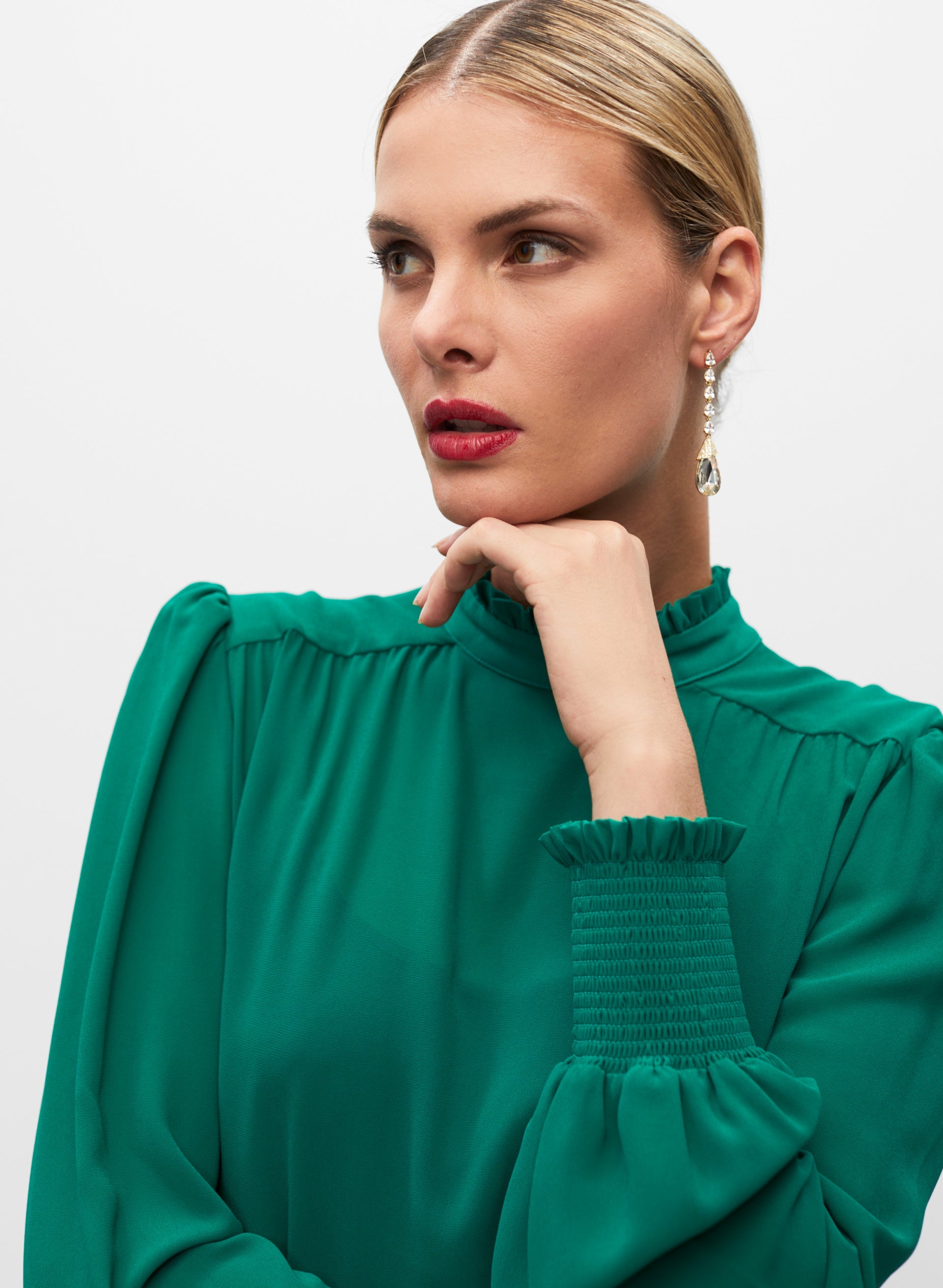 Emerald green chiffon blouse top