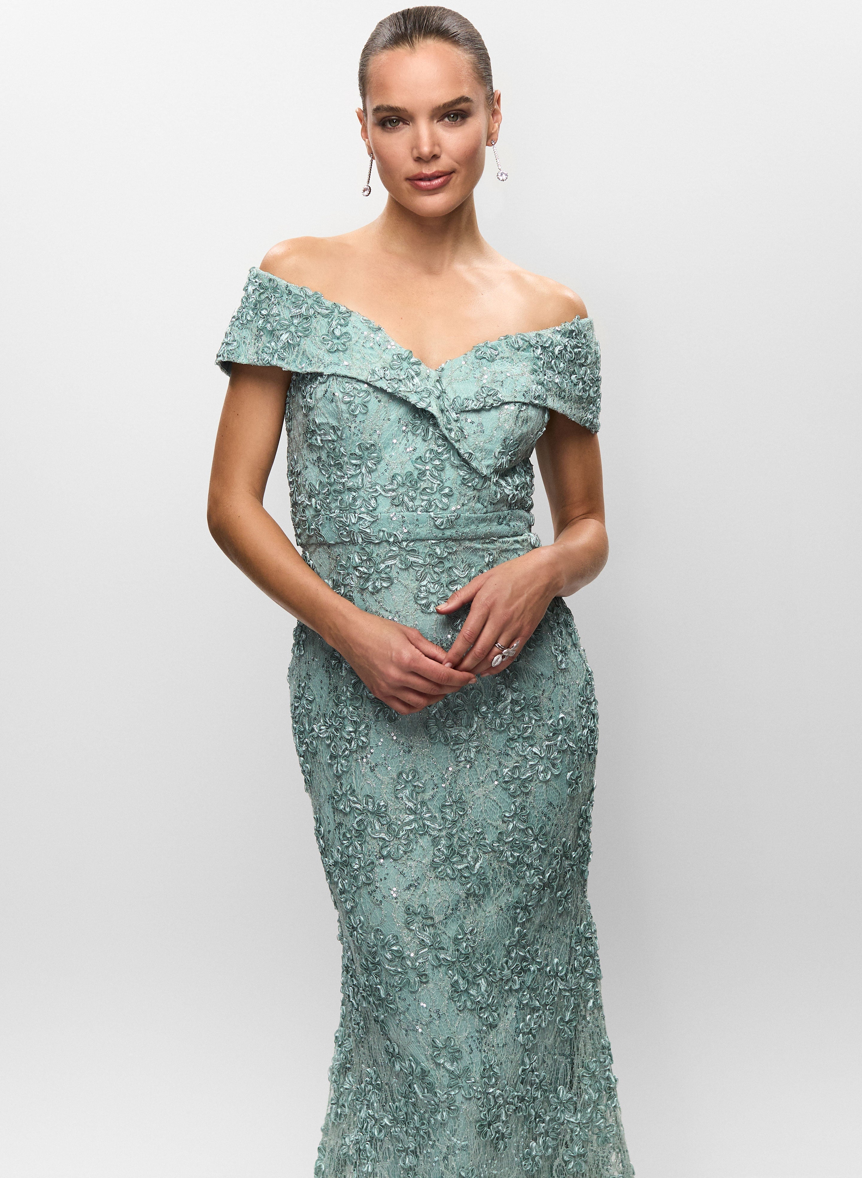 Off-the-Shoulder Floral Detail Gown