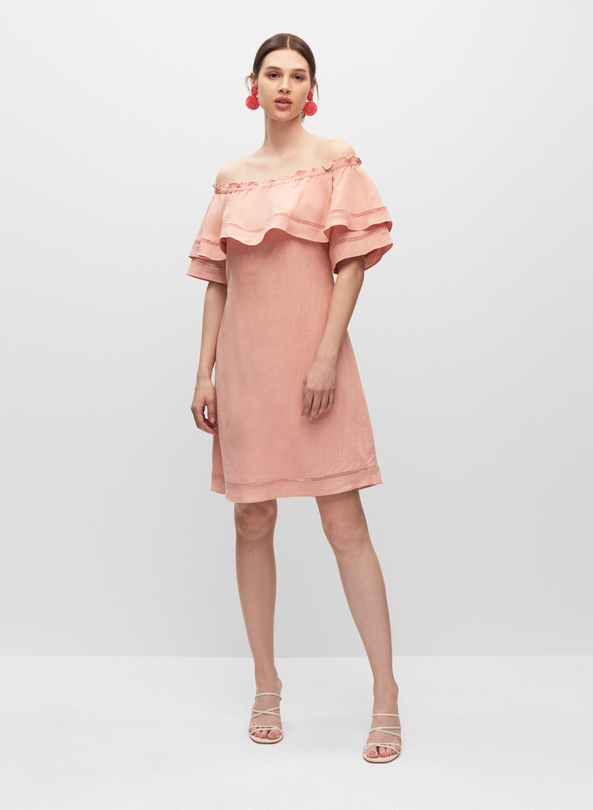 Off-the-Shoulder Linen-Blend Dress