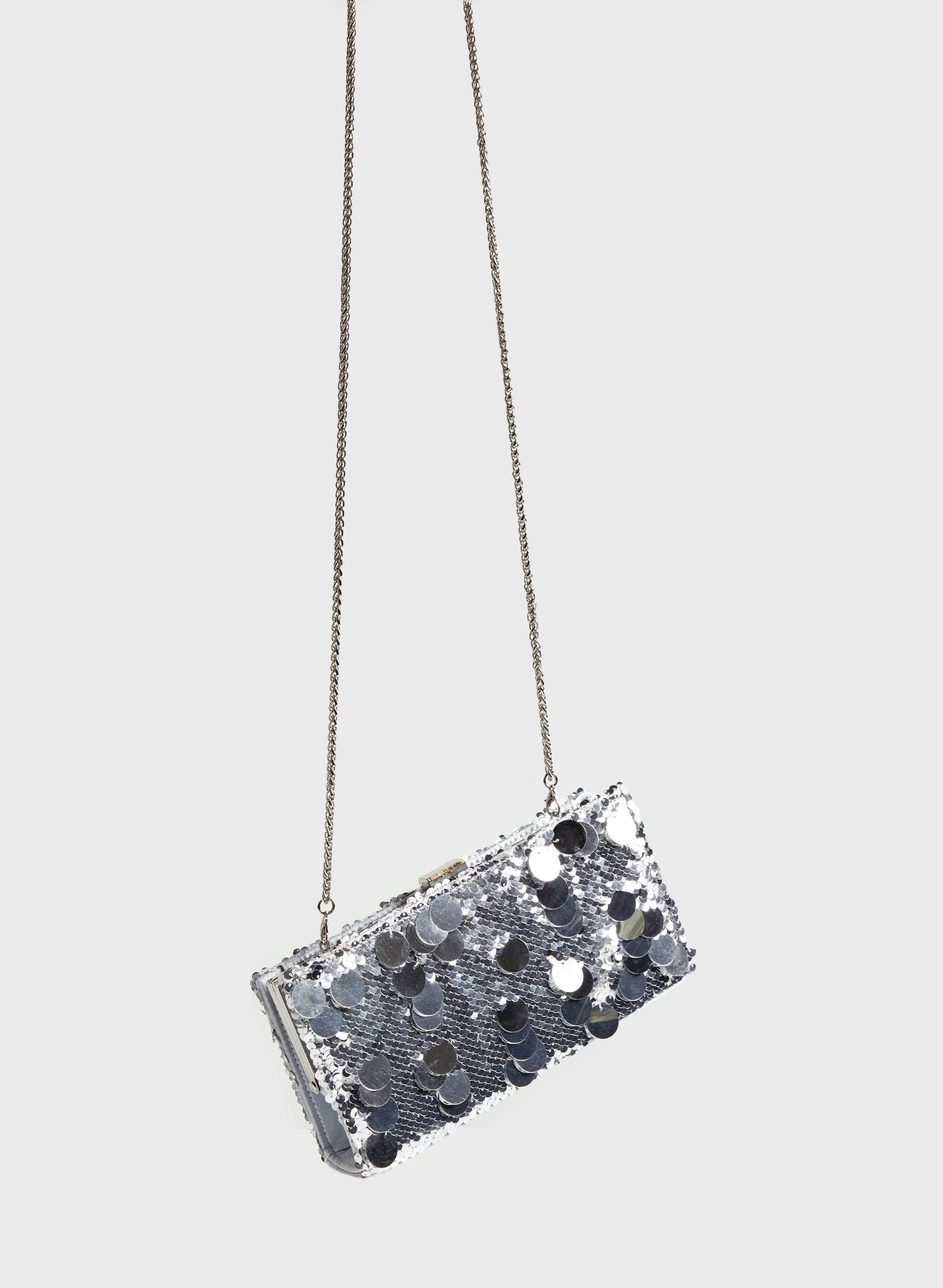 Silver sequin clutch purse sale