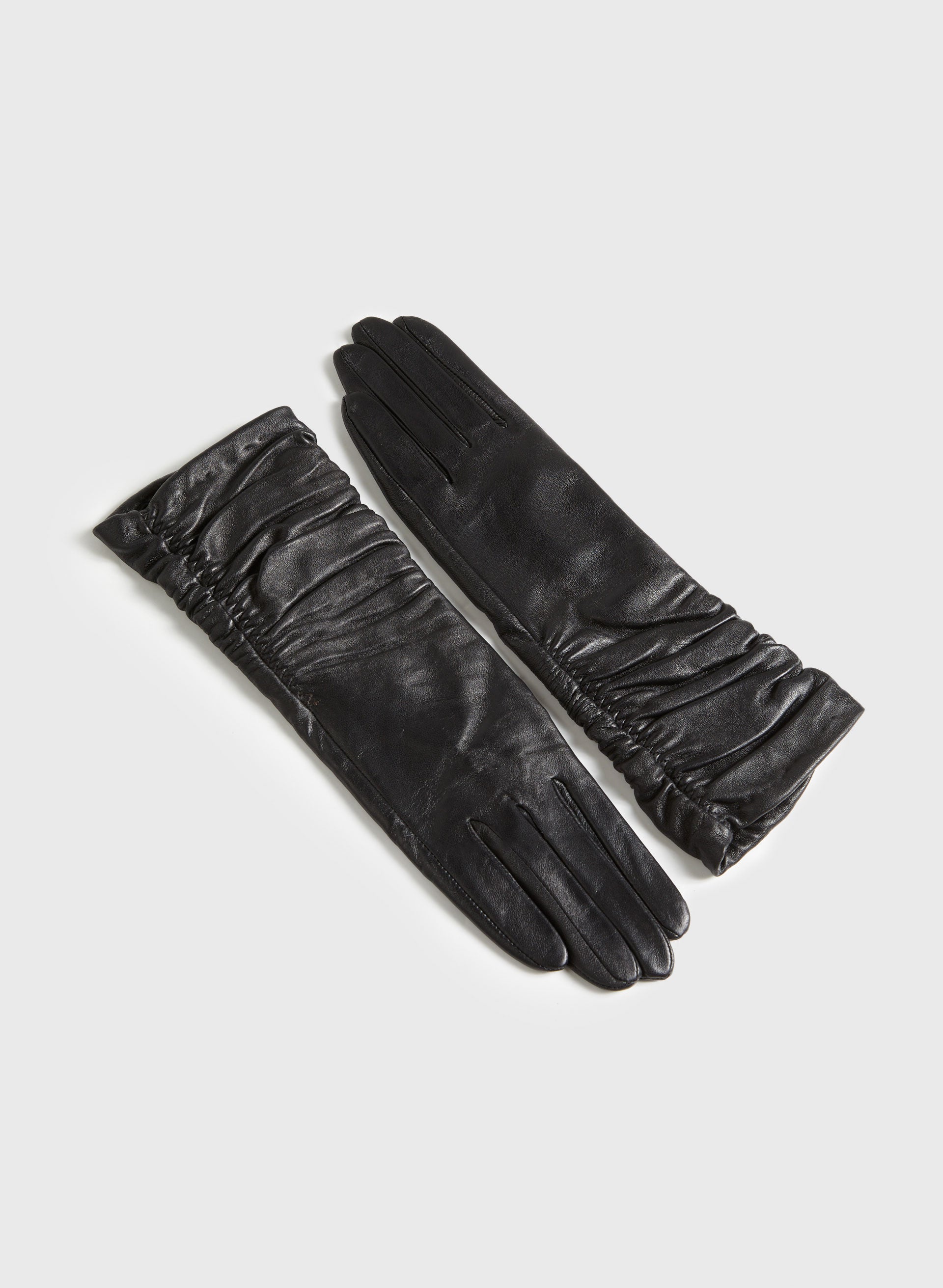 Ruched Long Leather Gloves