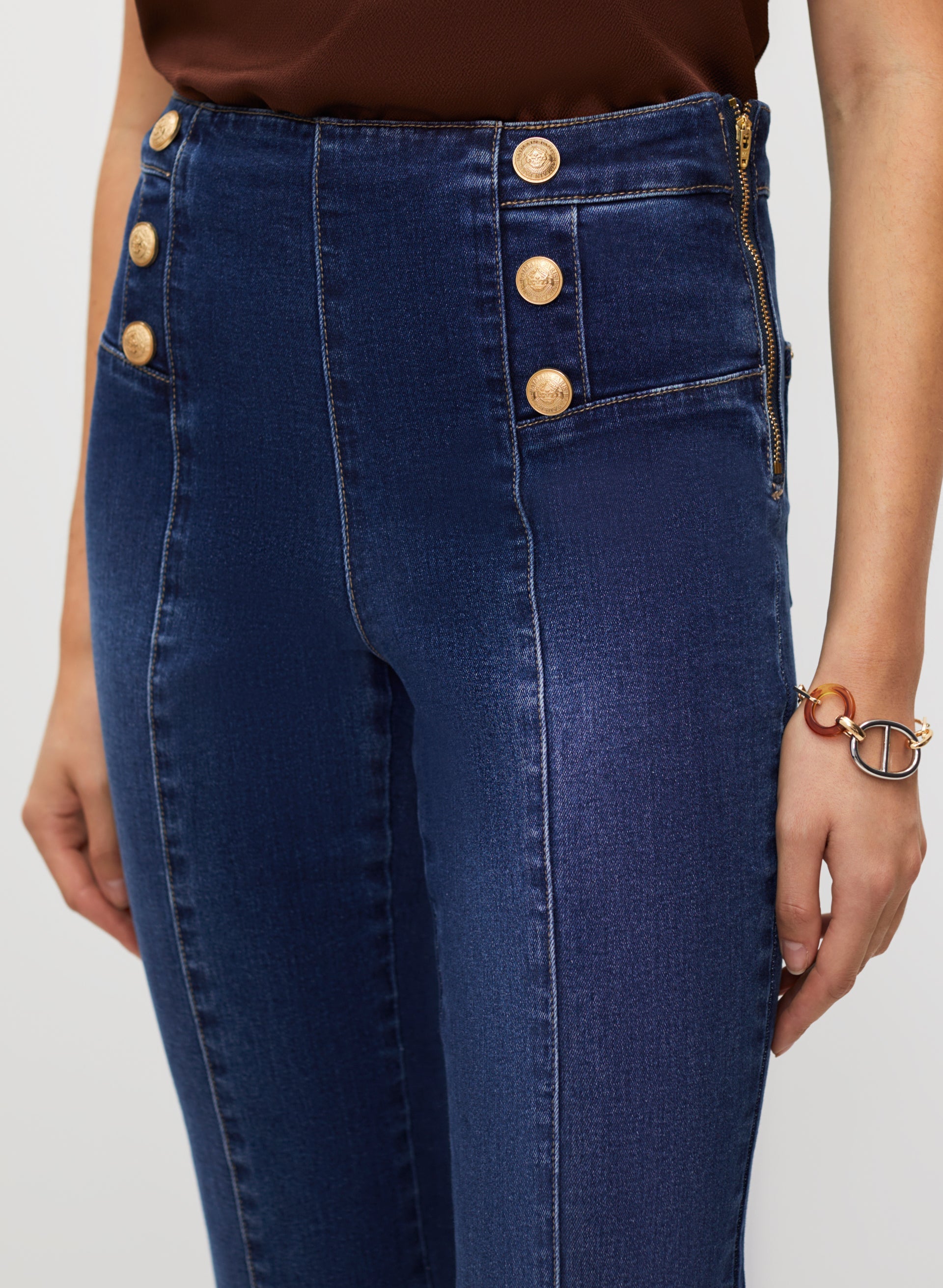 Gold Button Flare Leg Jeans