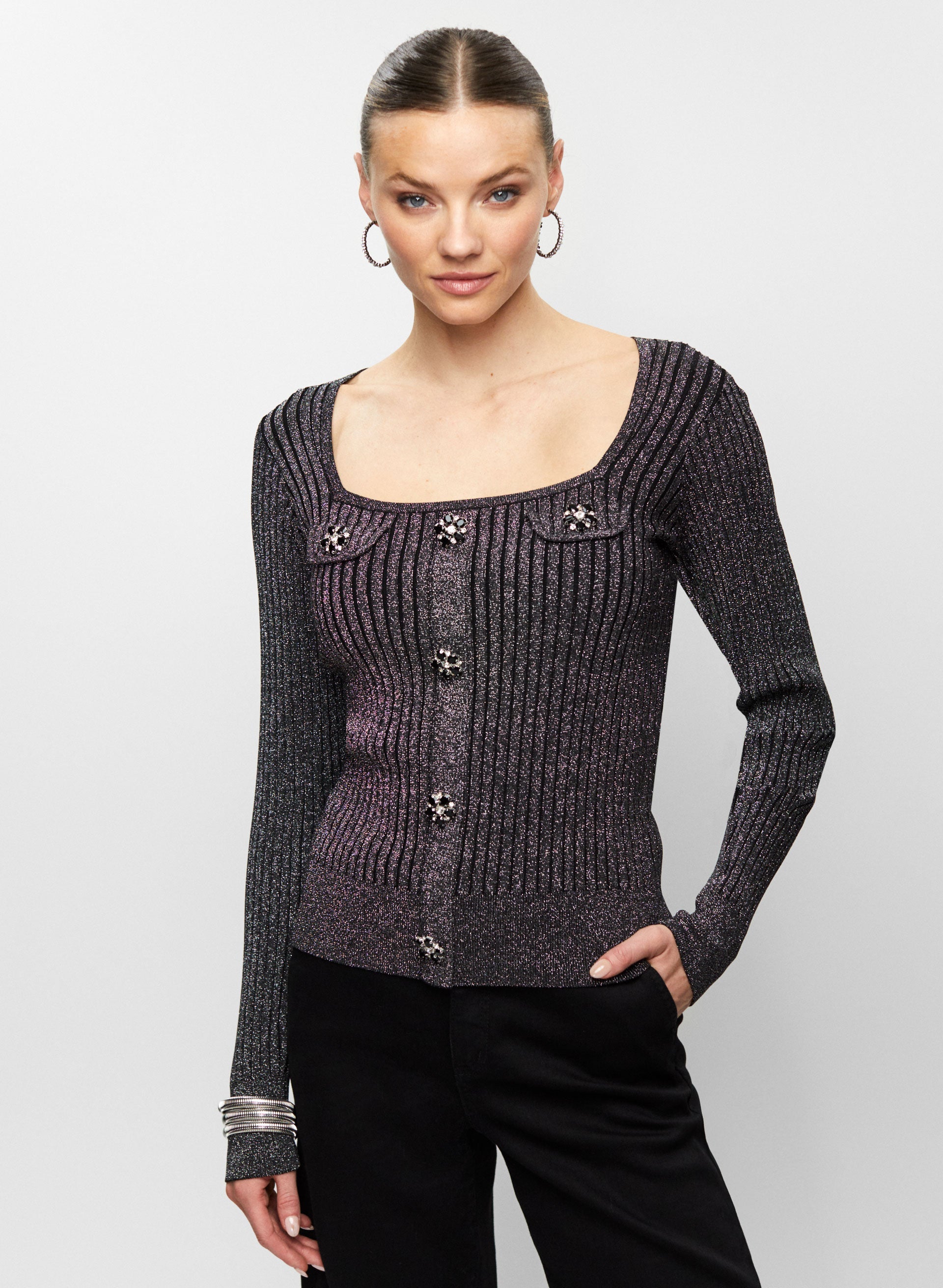 Black metallic sweater sales