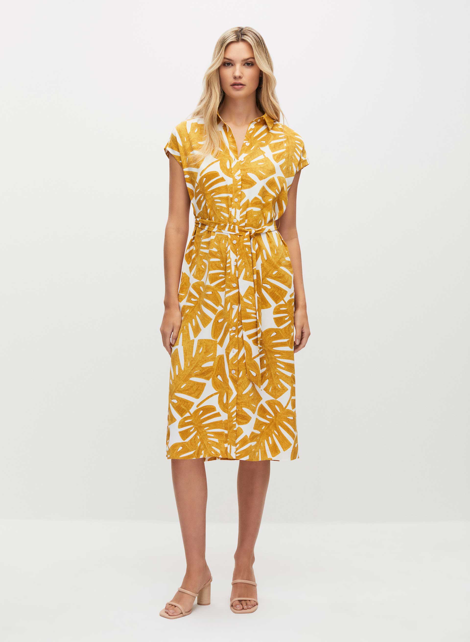 Palm Leaf Print Shirt Dress