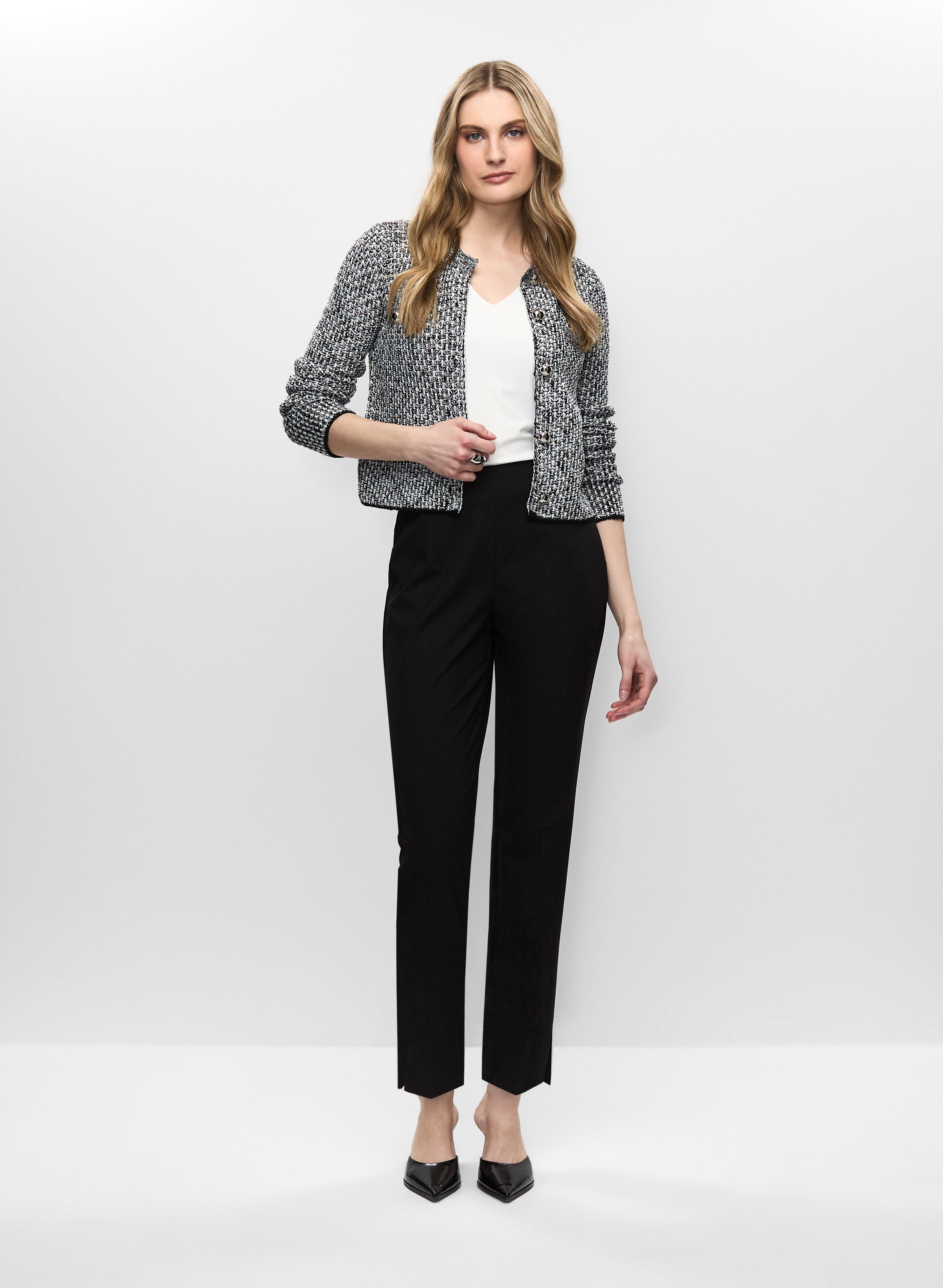 Tweed Button Front Cardigan &  Ankle Length Pants