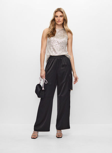 【SCENERITY】Glossy Cargo Pants Archived Pieces | Shine Luxury Studios Layered Jumbo Flared