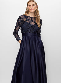 Floral Mesh & Satin Gown