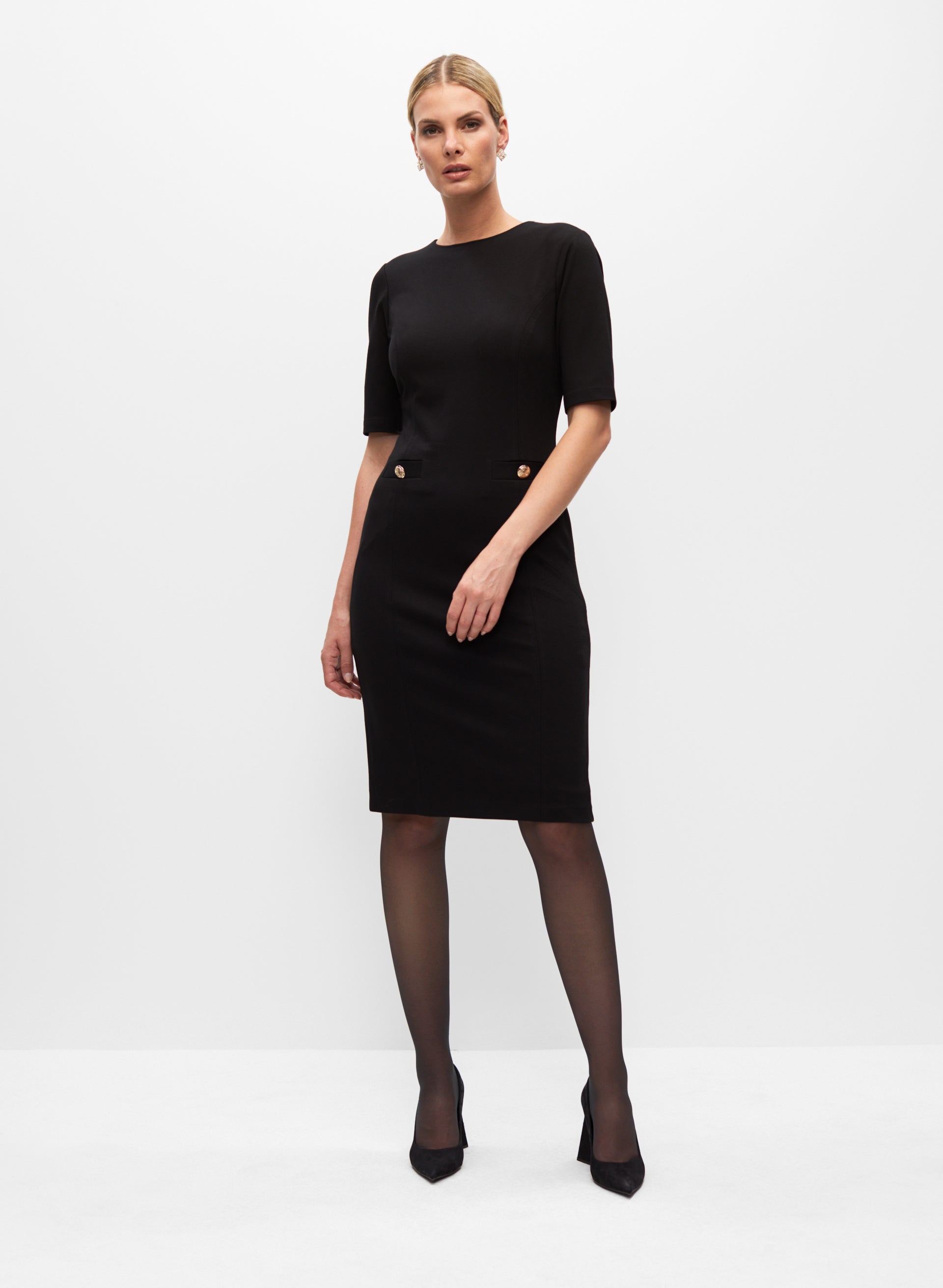 Black front sale button dress