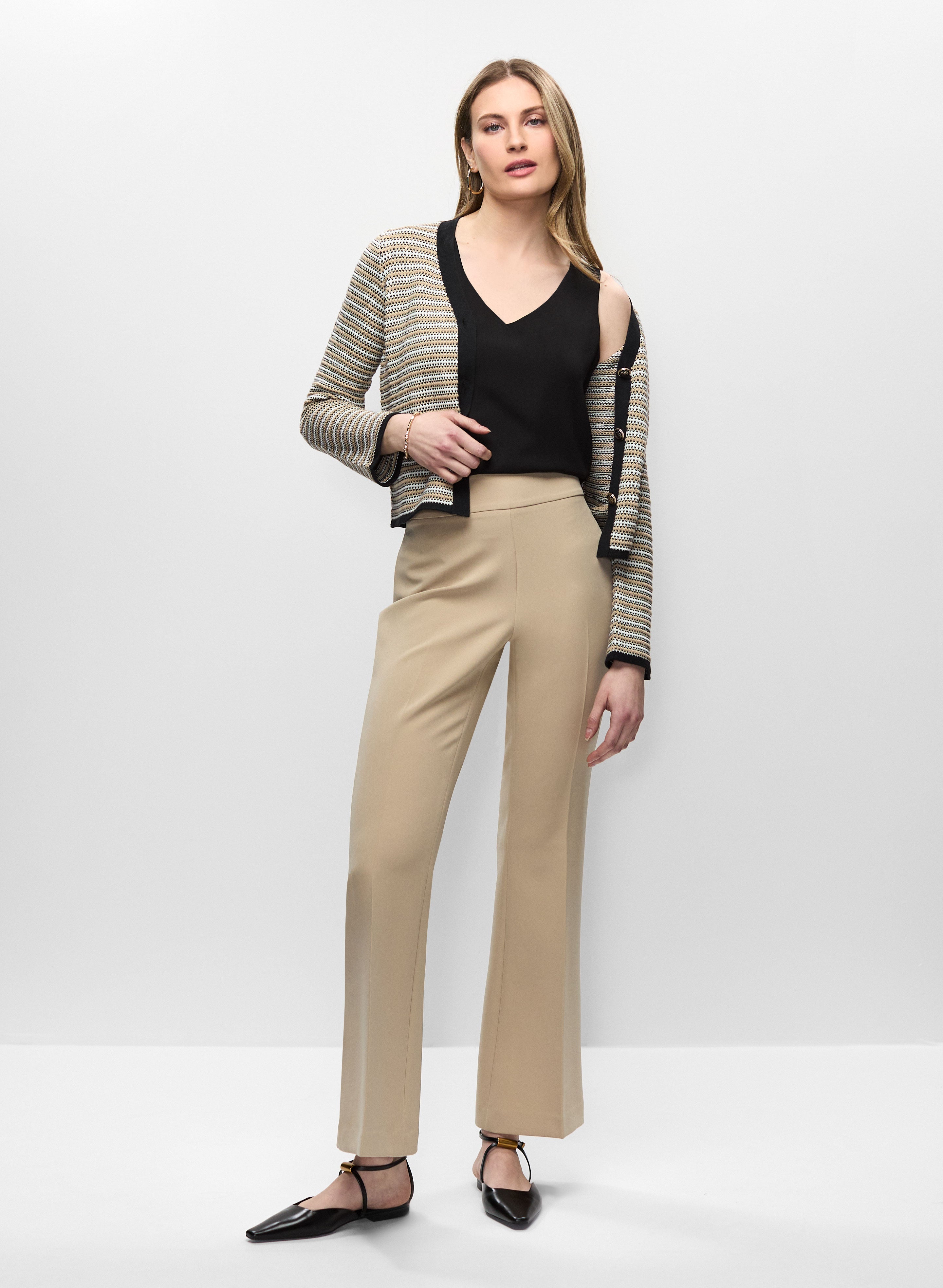 Striped Button Front Cardigan & Flare Leg Pants