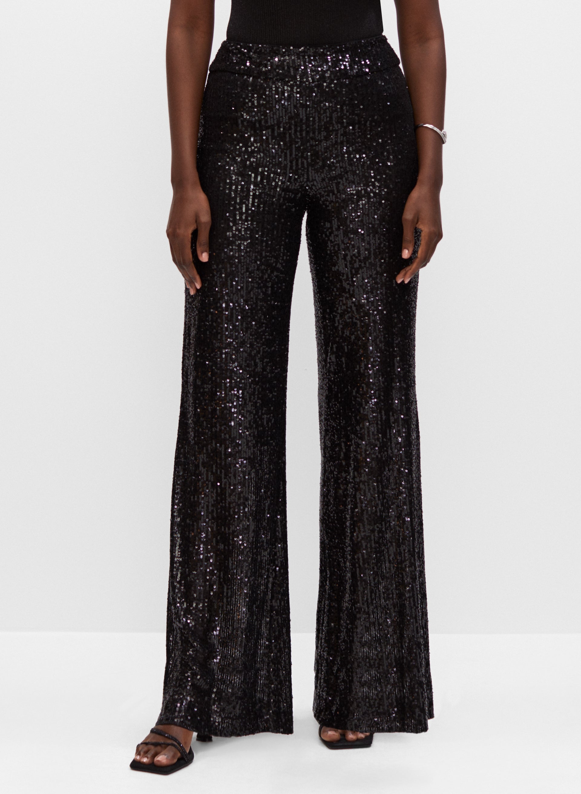 Black sequin wide leg pants hotsell