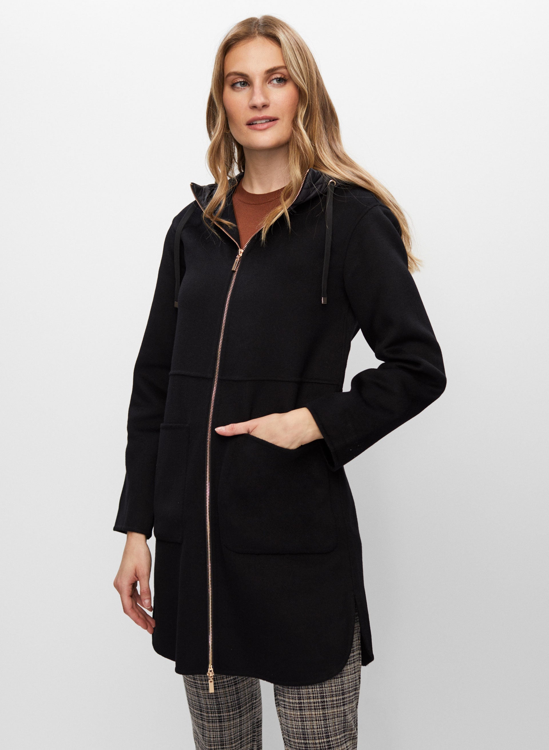Black hooded wool coat womens sale