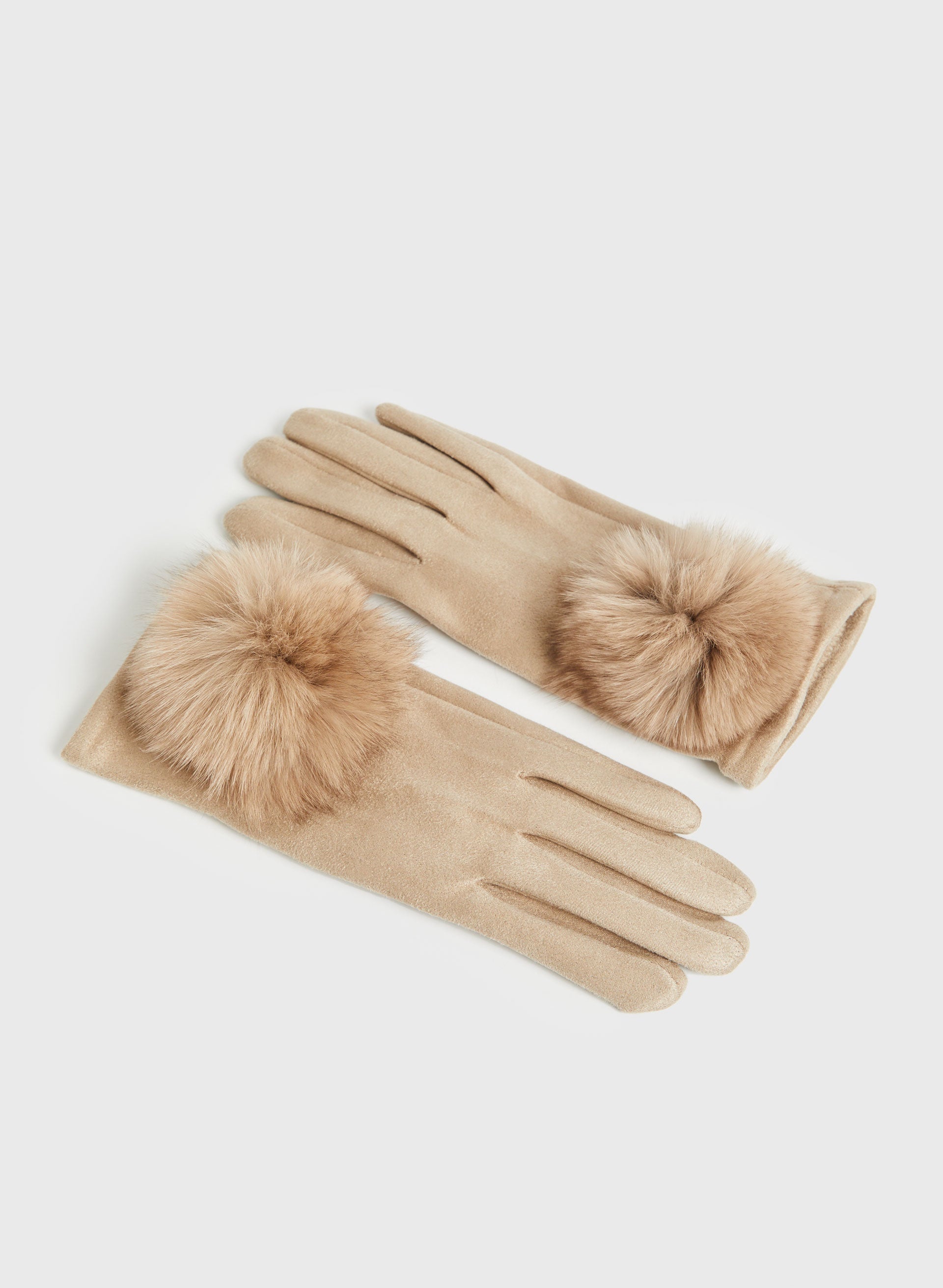 Faux Suede Pompom Gloves