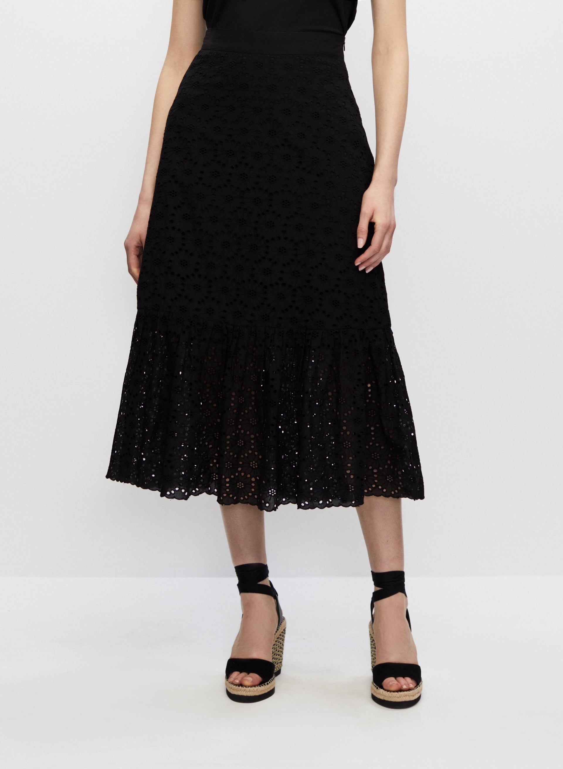 Eyelet Detail Midi Skirt
