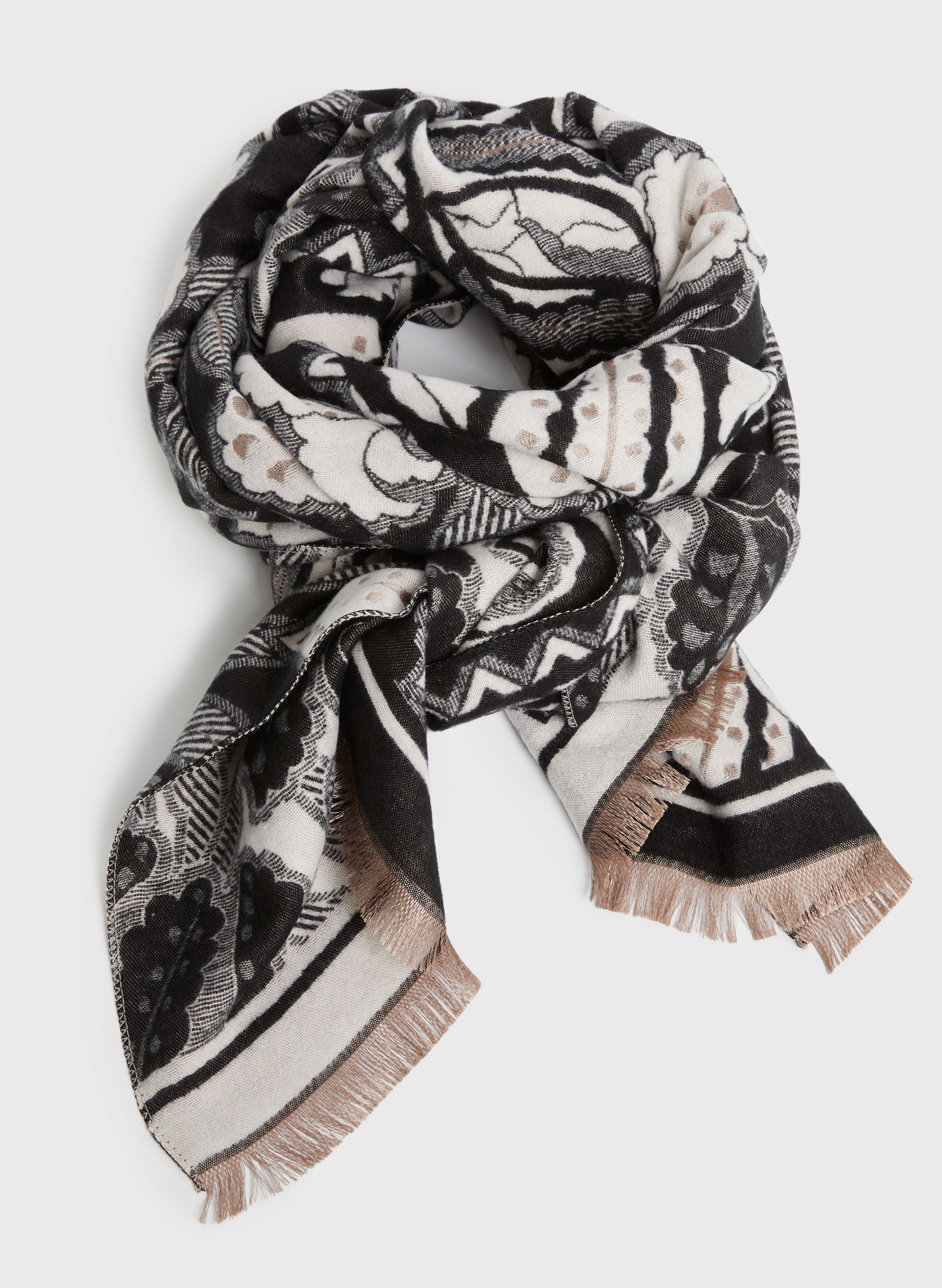 Abstract Floral Print Jacquard Scarf