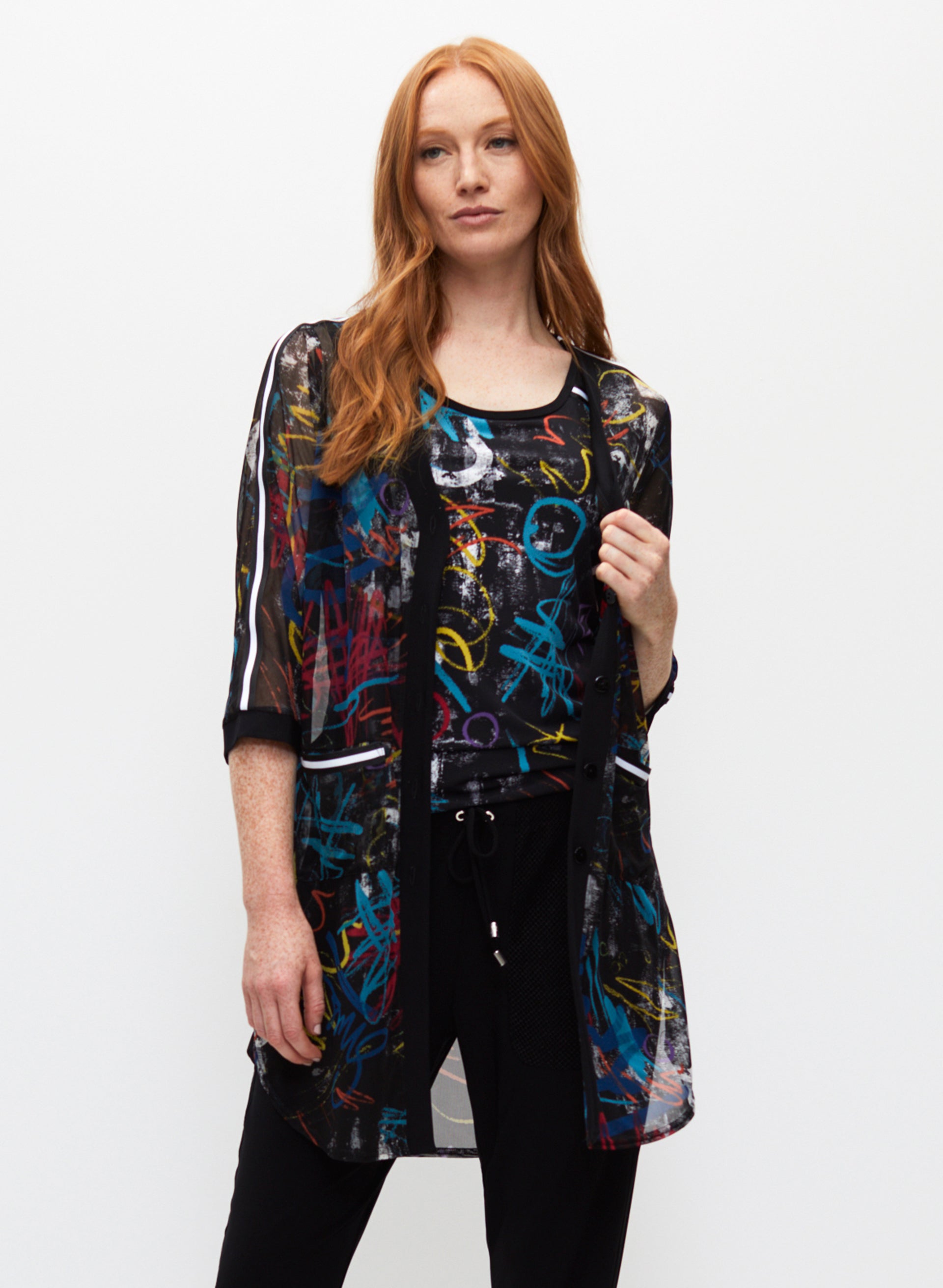 Abstract Mesh Cardigan Cami Set
