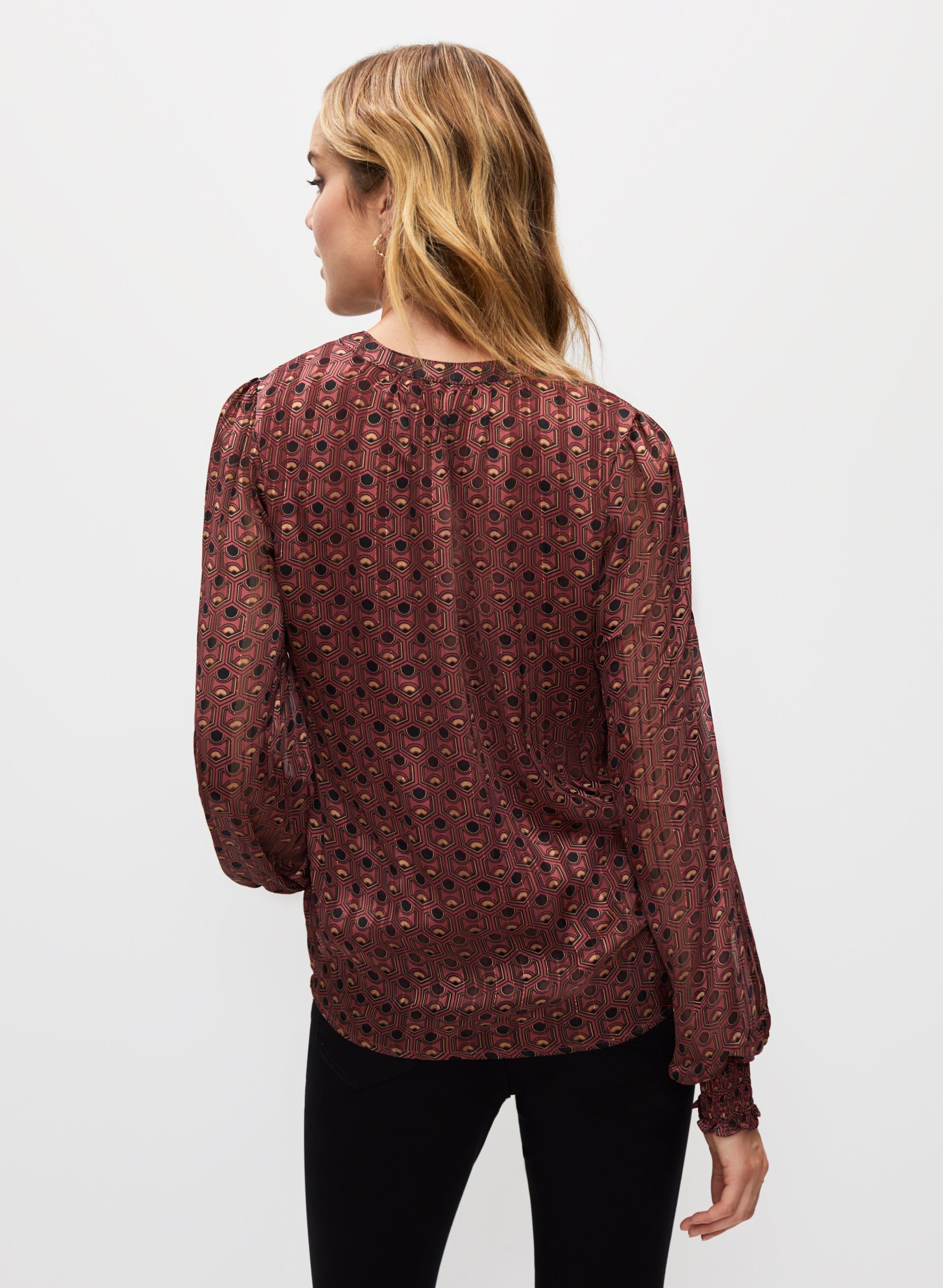 Geometric Print Chiffon Blouse