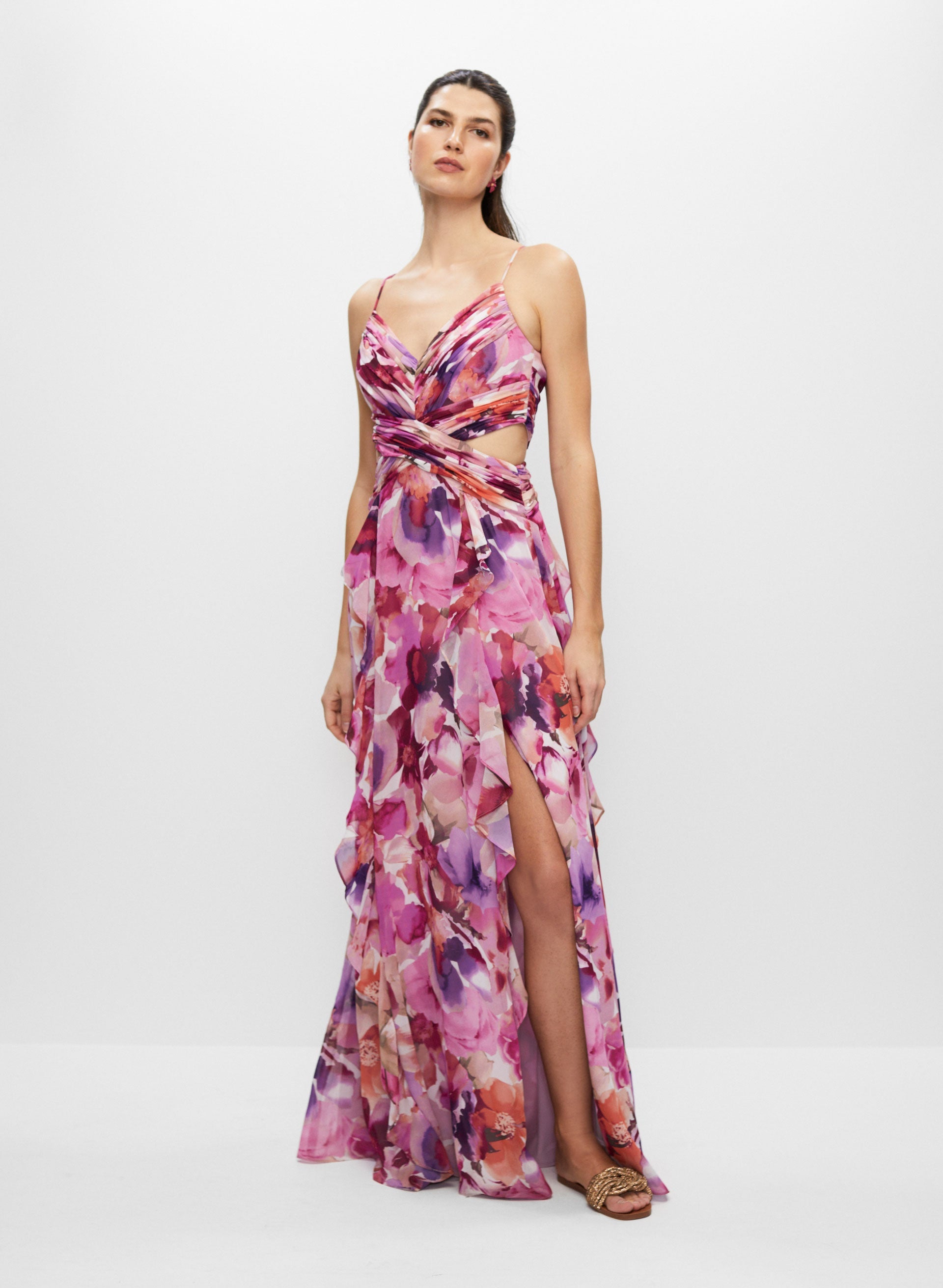 BA Nites - Floral Print Cutout Dress
