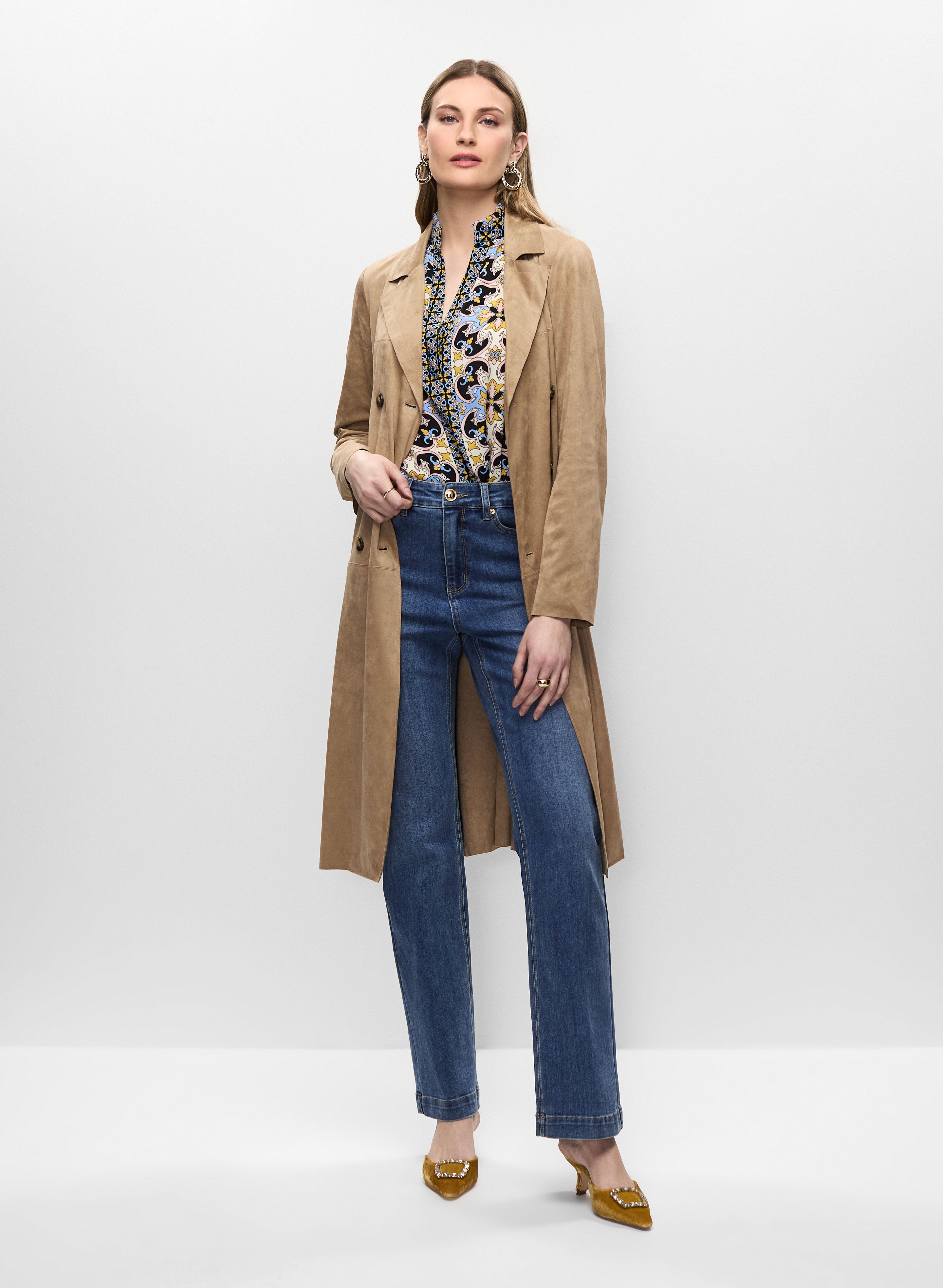 Faux Suede Trench & Trouser Jeans