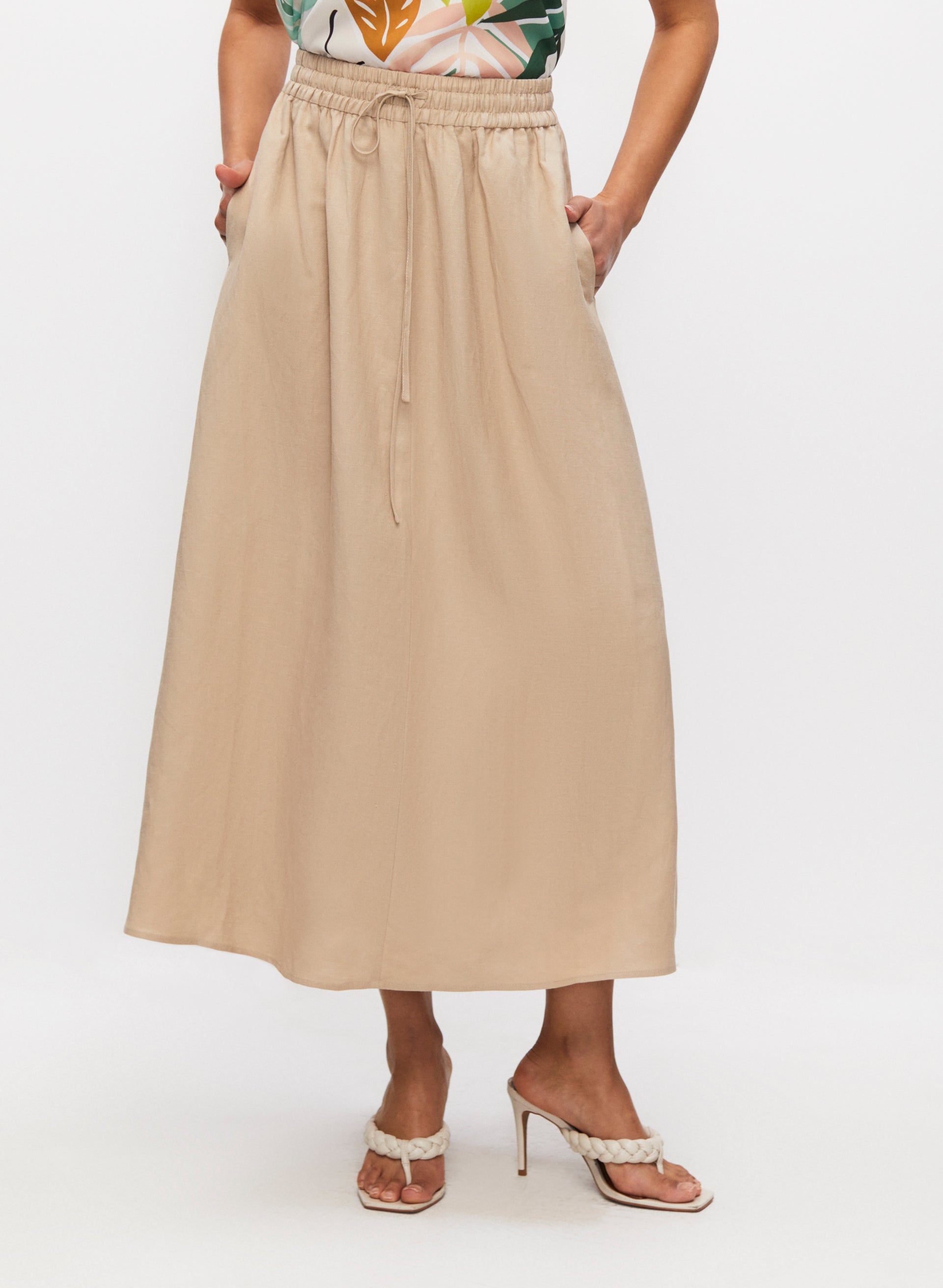 Linen-Blend Pull-On Skirt