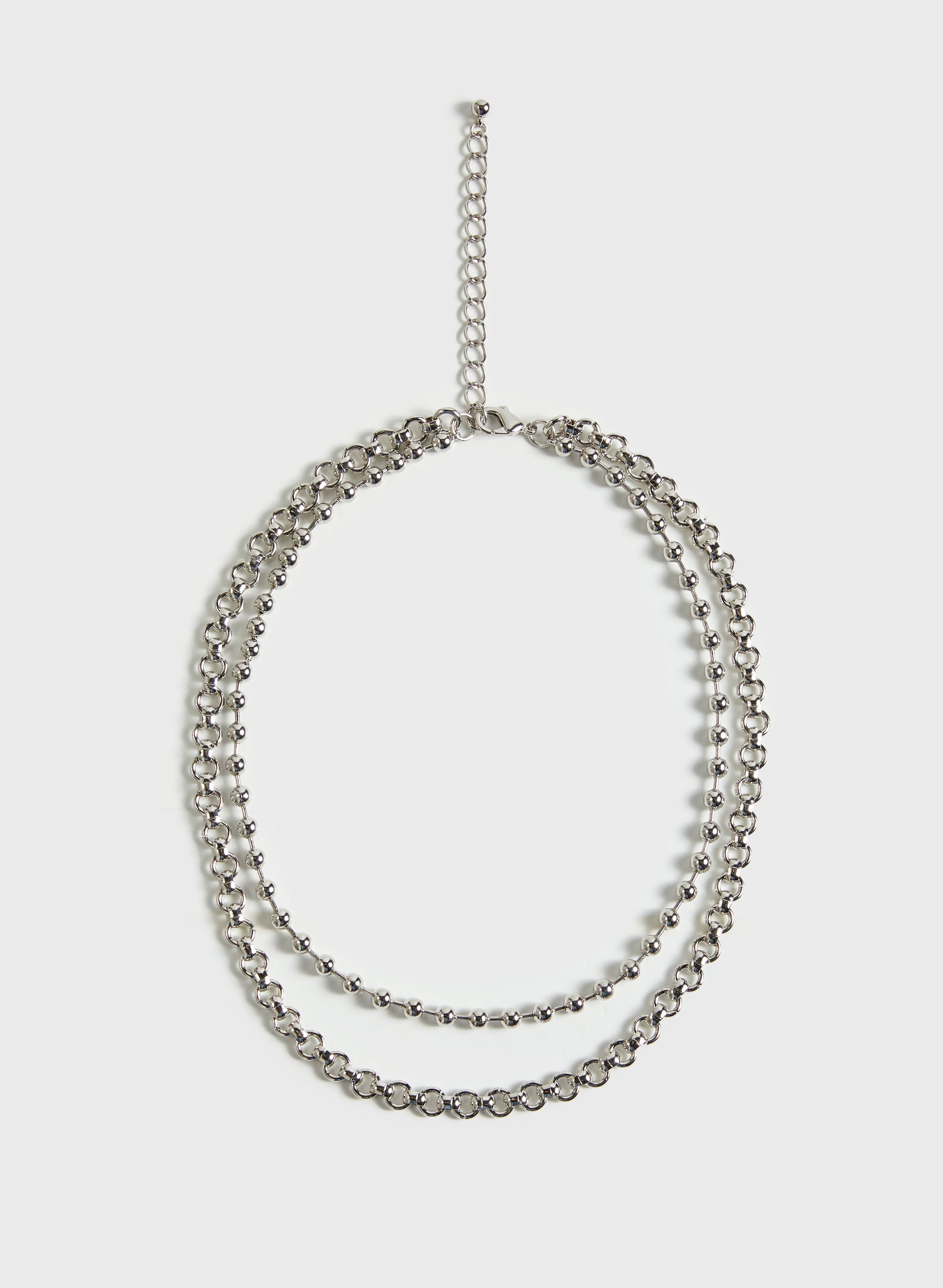 Chain Link & Bead Double Row Necklace
